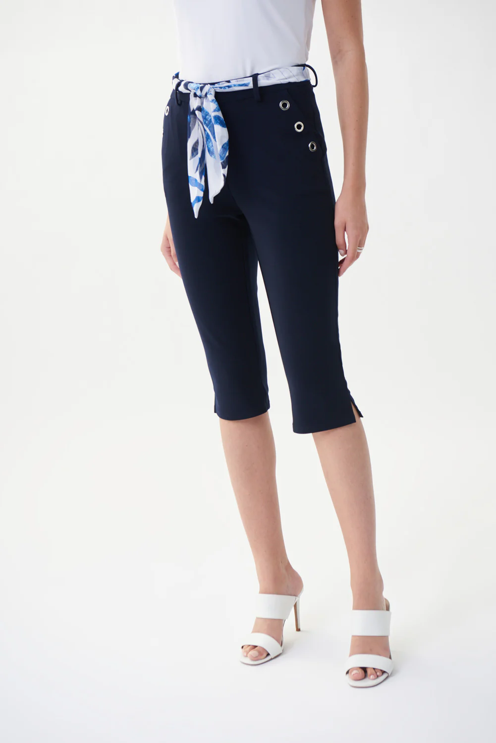 Joseph Ribkoff Midnight Blue/Vanilla Capri Style 222238 - Image 2