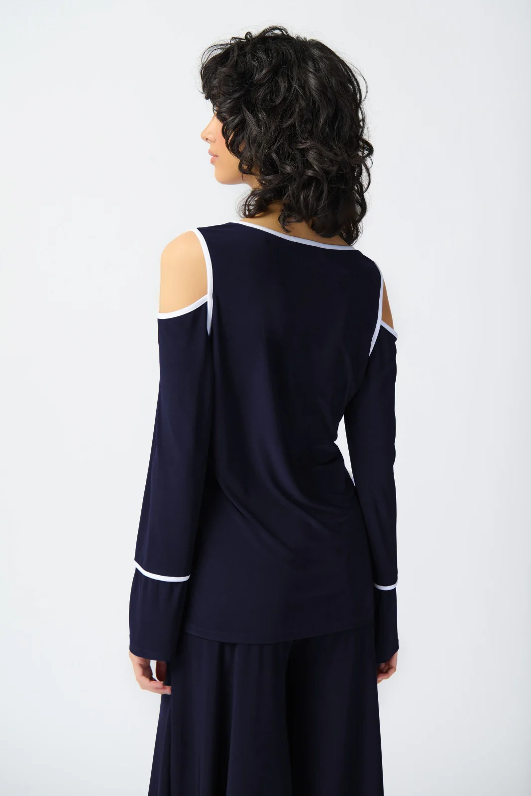 Joseph Ribkoff Midnight Blue/Vanilla Cold Shoulder Straight Top Style 241257 - Image 2