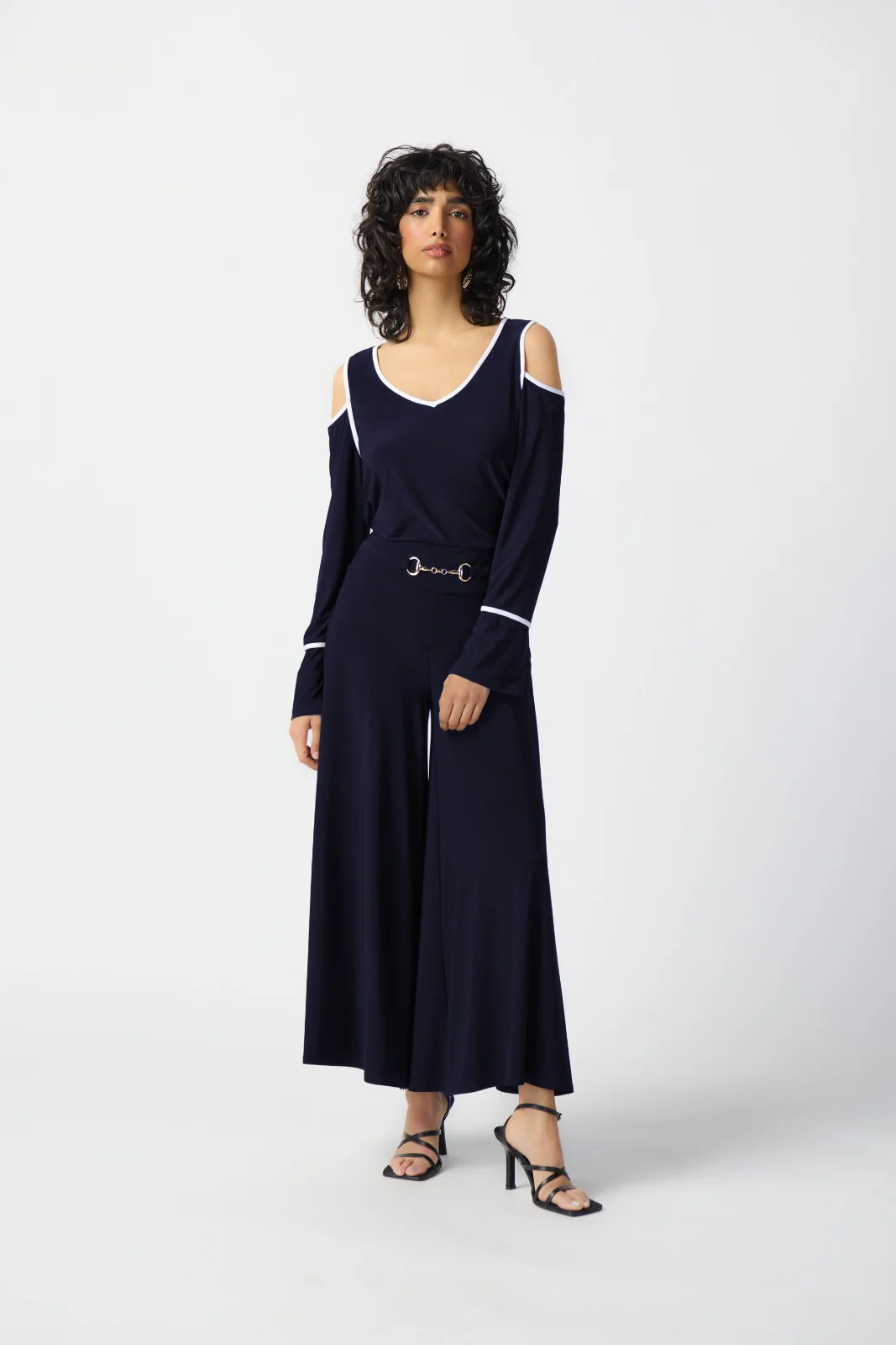 Joseph Ribkoff Midnight Blue/Vanilla Cold Shoulder Straight Top Style 241257 - Image 4