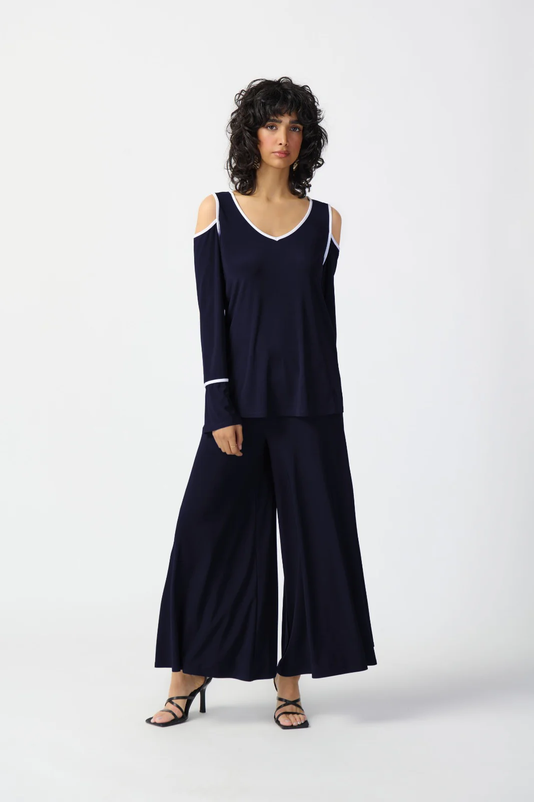 Joseph Ribkoff Midnight Blue/Vanilla Cold Shoulder Straight Top Style 241257 - Image 5