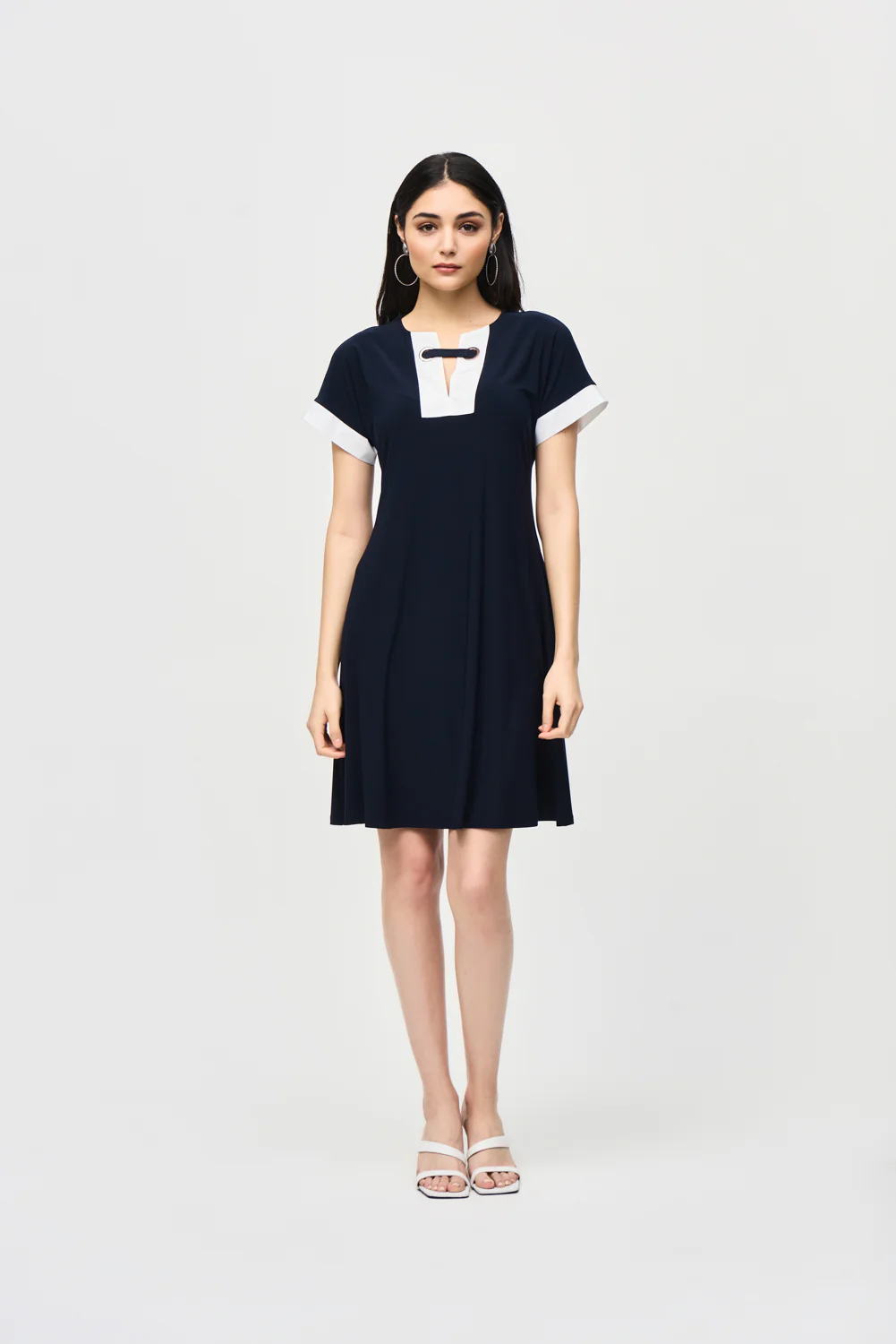 Joseph Ribkoff Midnight Blue/Vanilla Colour-Block A-line Dress Style 241030
