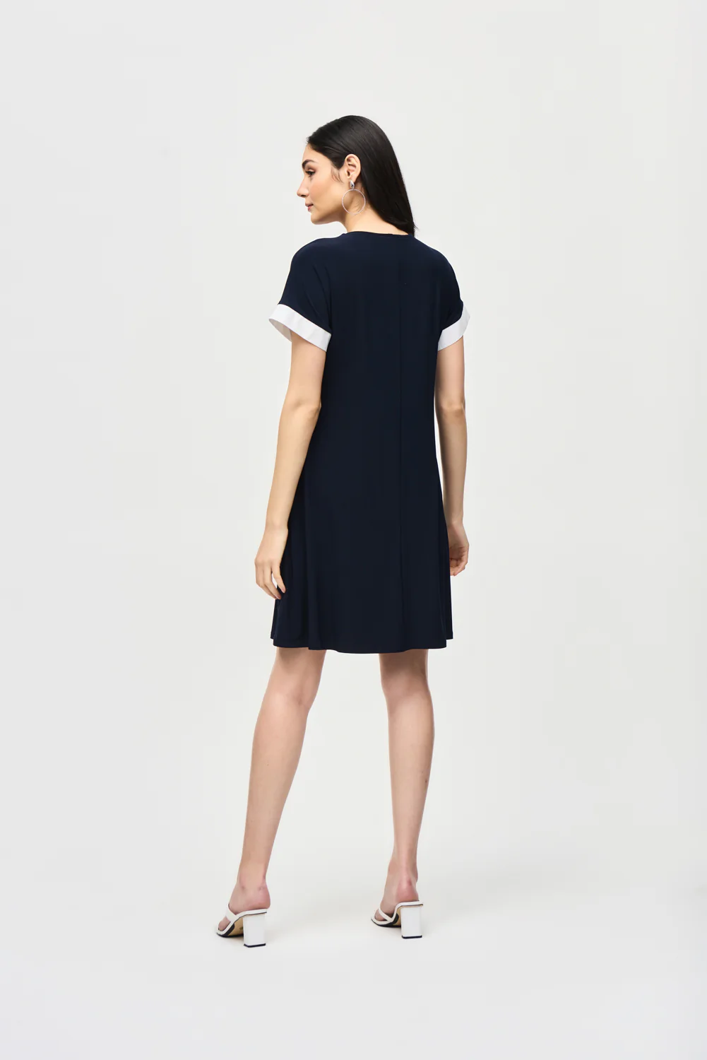 Joseph Ribkoff Midnight Blue/Vanilla Colour-Block A-line Dress Style 241030 - Image 3