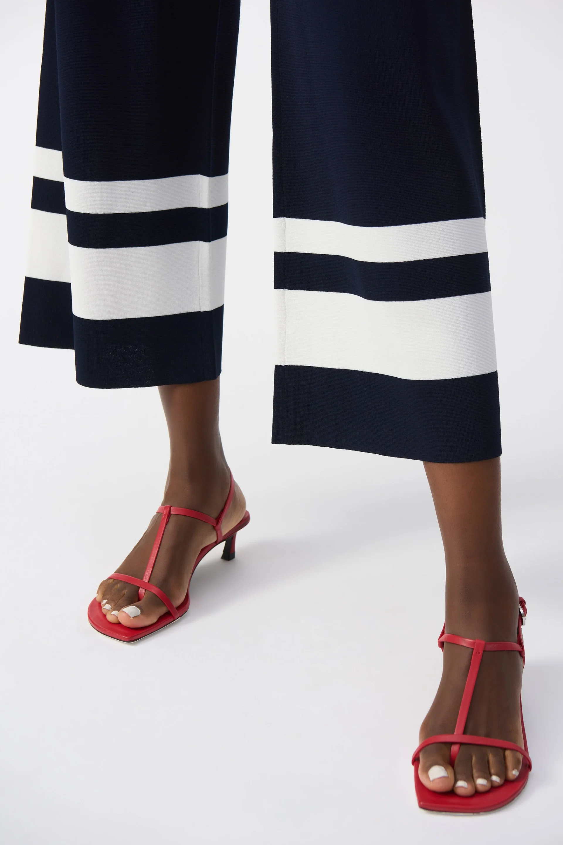 Joseph Ribkoff Midnight Blue/Vanilla Placement Stripe Sweater Knit Culotte Style 251945 - Image 3