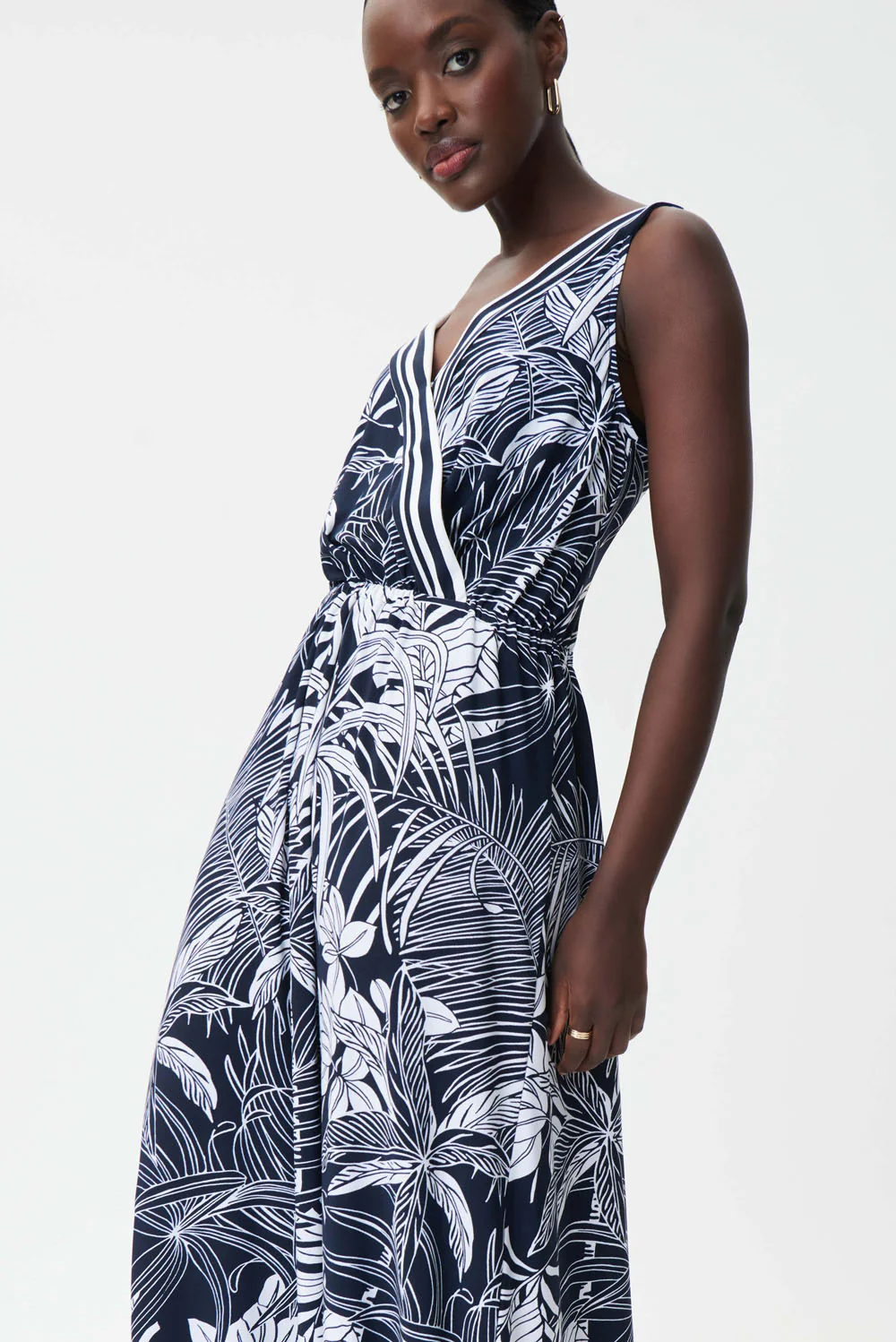 Joseph Ribkoff Midnight Blue/Vanilla Printed Maxi Fit and Flare Dress Style 232274 - Image 2