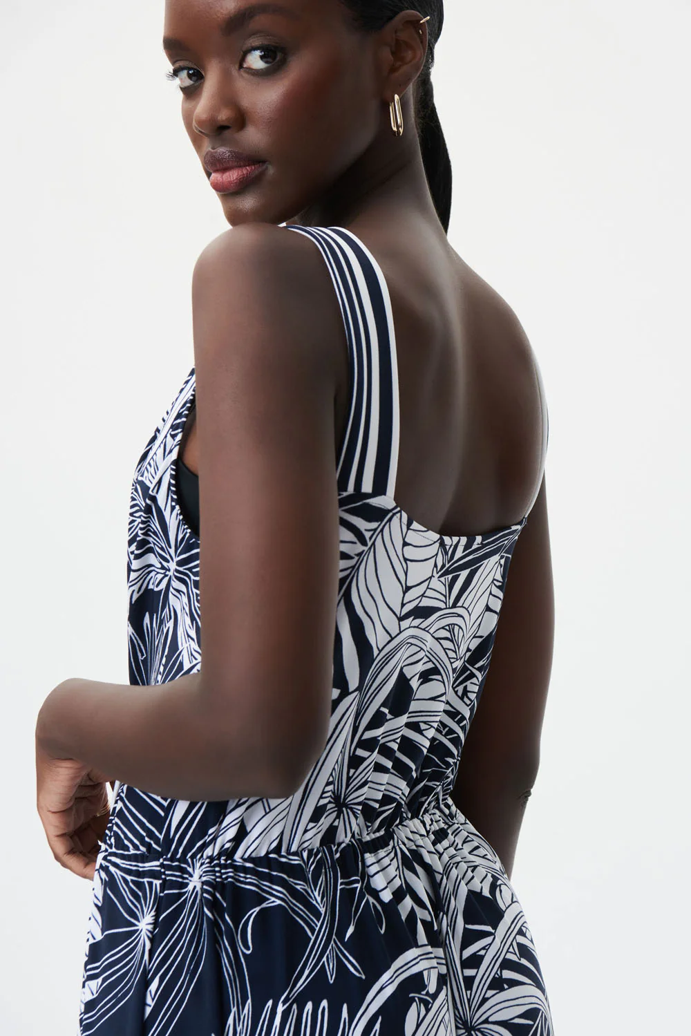 Joseph Ribkoff Midnight Blue/Vanilla Printed Maxi Fit and Flare Dress Style 232274 - Image 3