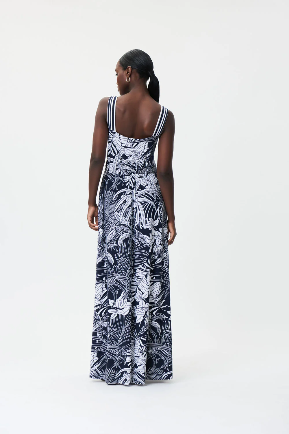 Joseph Ribkoff Midnight Blue/Vanilla Printed Maxi Fit and Flare Dress Style 232274 - Image 4