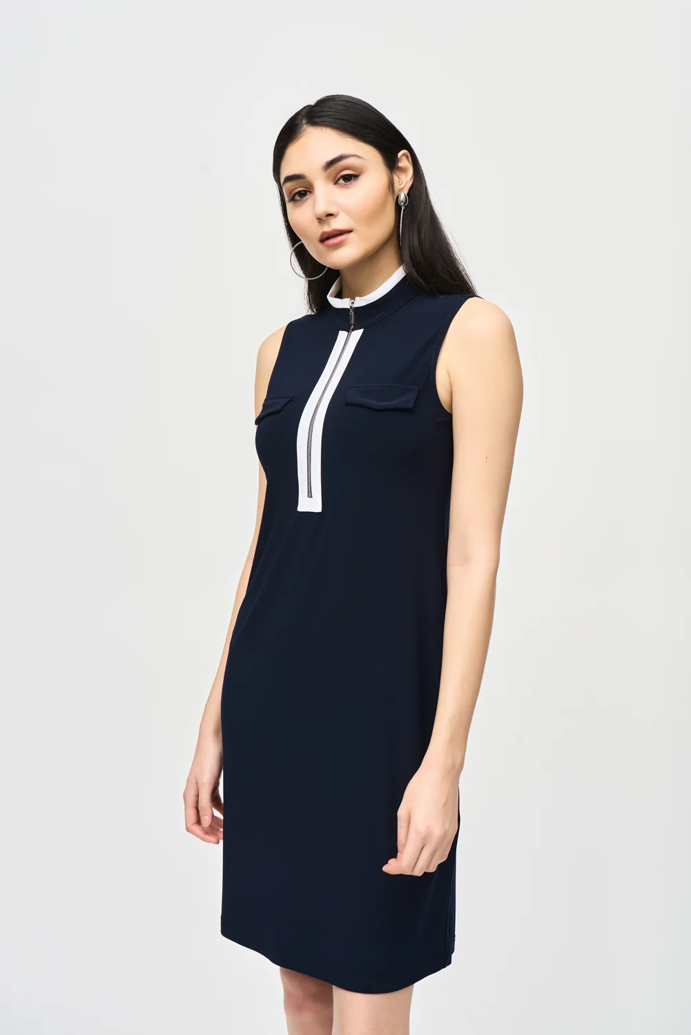 Joseph Ribkoff Midnight Blue/Vanilla Sleeveless Shift Dress Style 241208 - Image 2