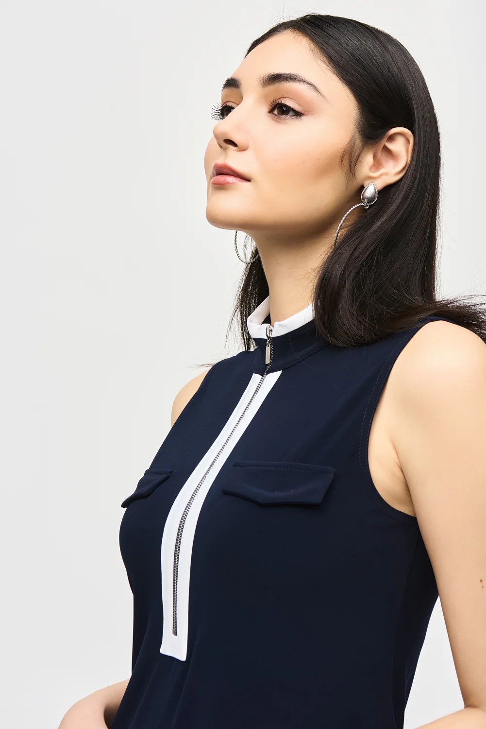 Joseph Ribkoff Midnight Blue/Vanilla Sleeveless Shift Dress Style 241208 - Image 3