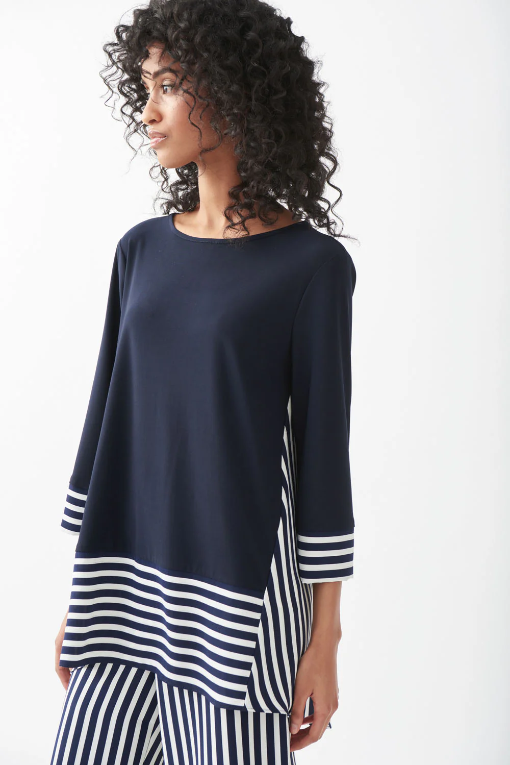 Joseph Ribkoff Midnight Blue/Vanilla Stripped Top Style 221180 - Image 2