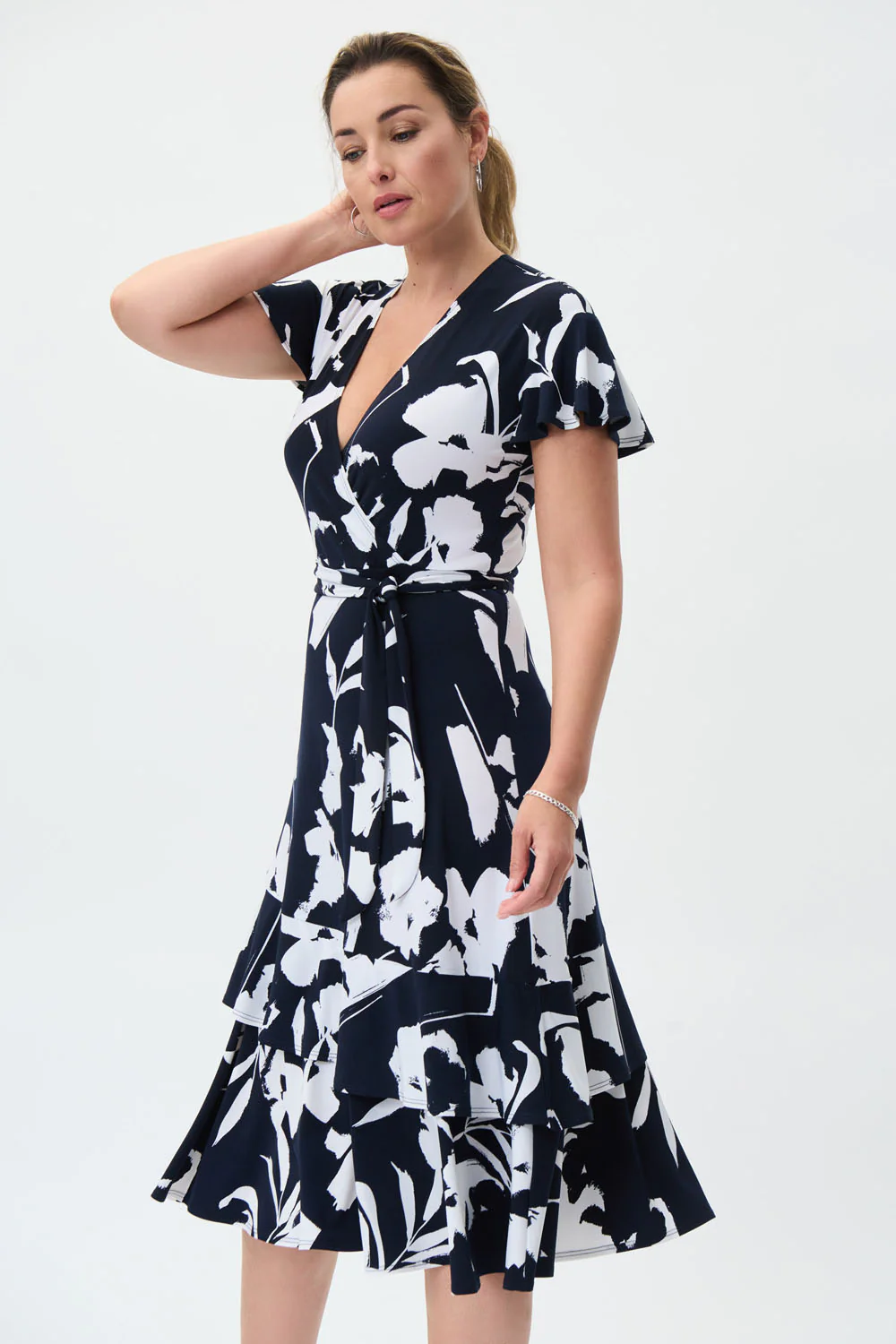 Joseph Ribkoff Midnight Blue/Vanilla Wrap Dress Style 231047 - Image 2