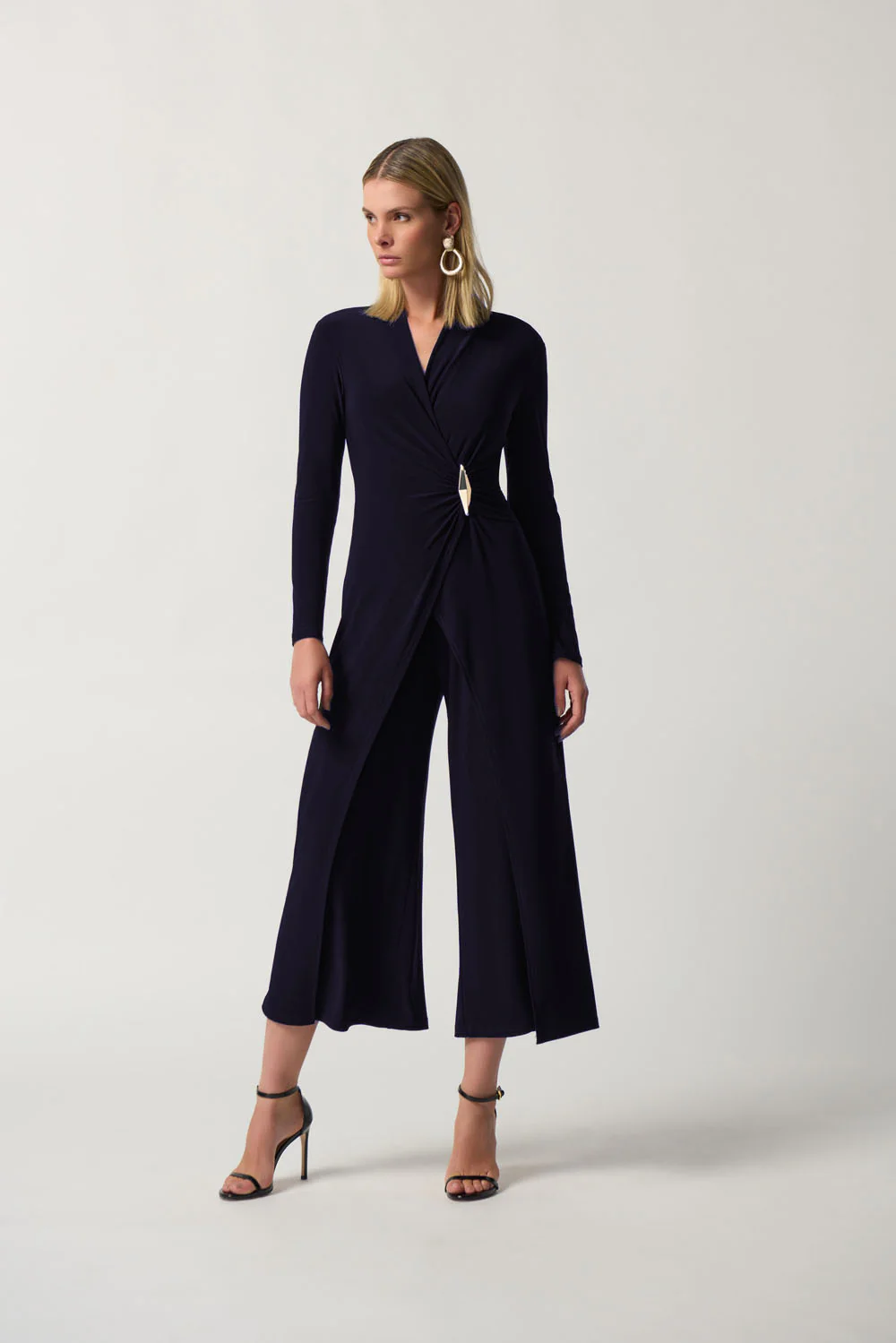 Joseph Ribkoff Midnight Blue Wrap Culotte Jumpsuit Style 233097 - Image 3