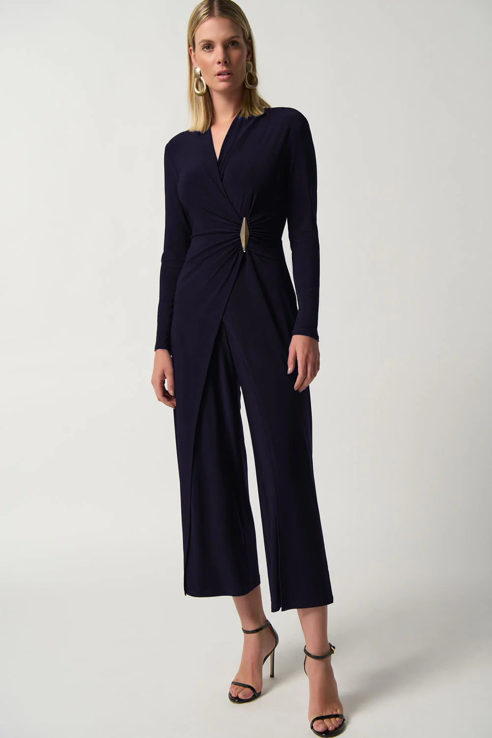 Joseph Ribkoff Midnight Blue Wrap Culotte Jumpsuit Style 233097 - Image 4
