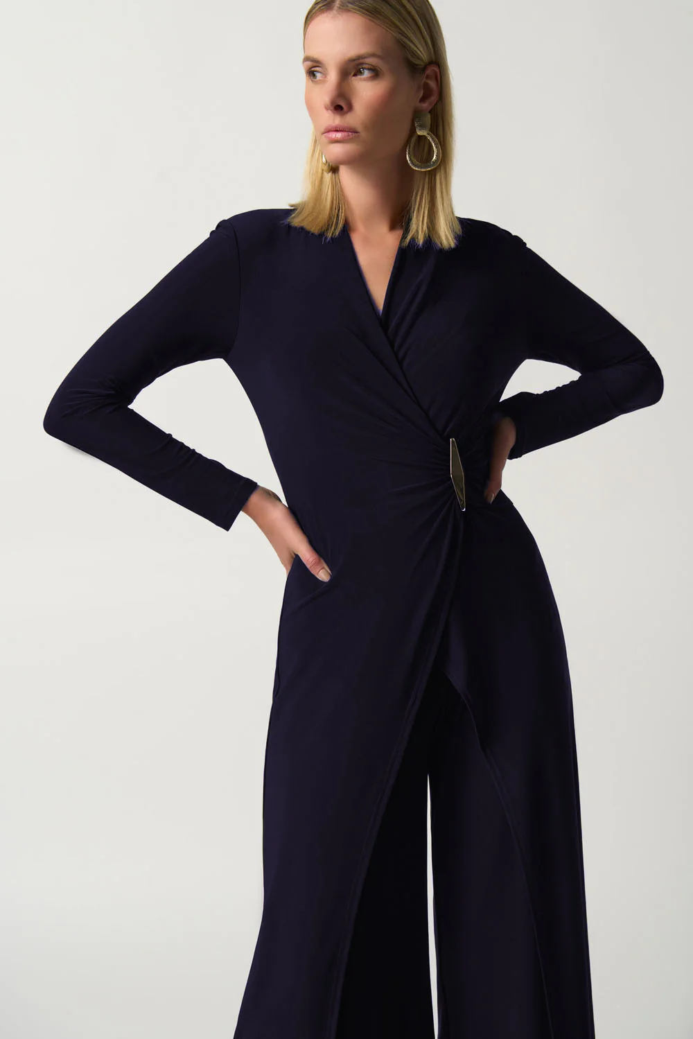 Joseph Ribkoff Midnight Blue Wrap Culotte Jumpsuit Style 233097 - Image 5