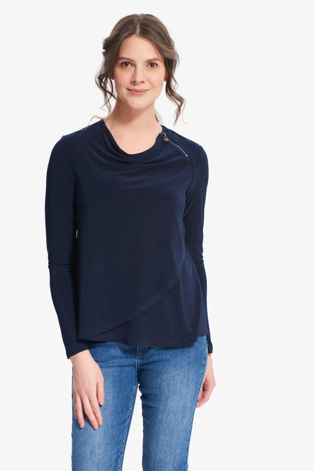 Joseph Ribkoff Midnight Blue Zipper Detail Jersey Top Style 214286