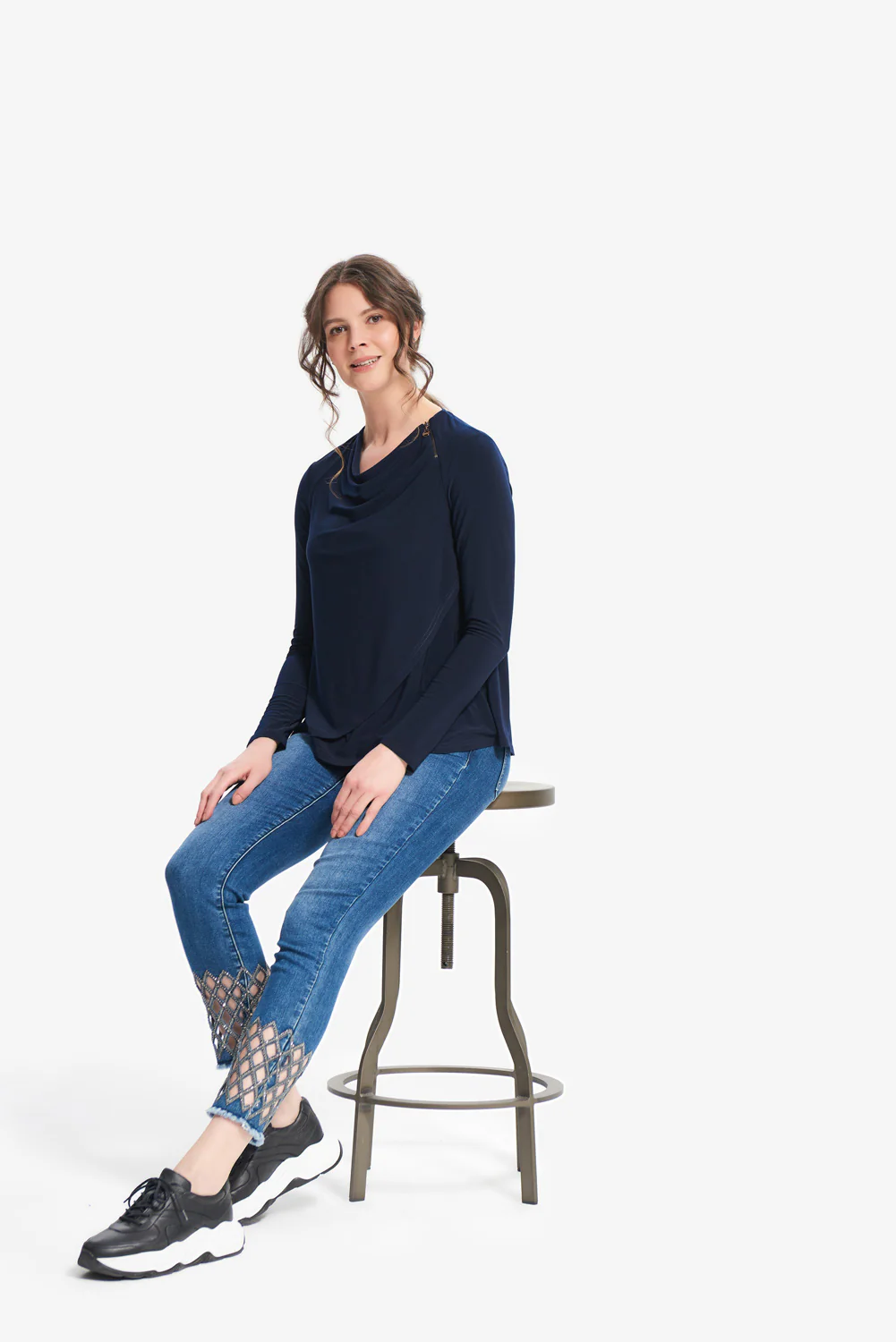 Joseph Ribkoff Midnight Blue Zipper Detail Jersey Top Style 214286 - Image 3