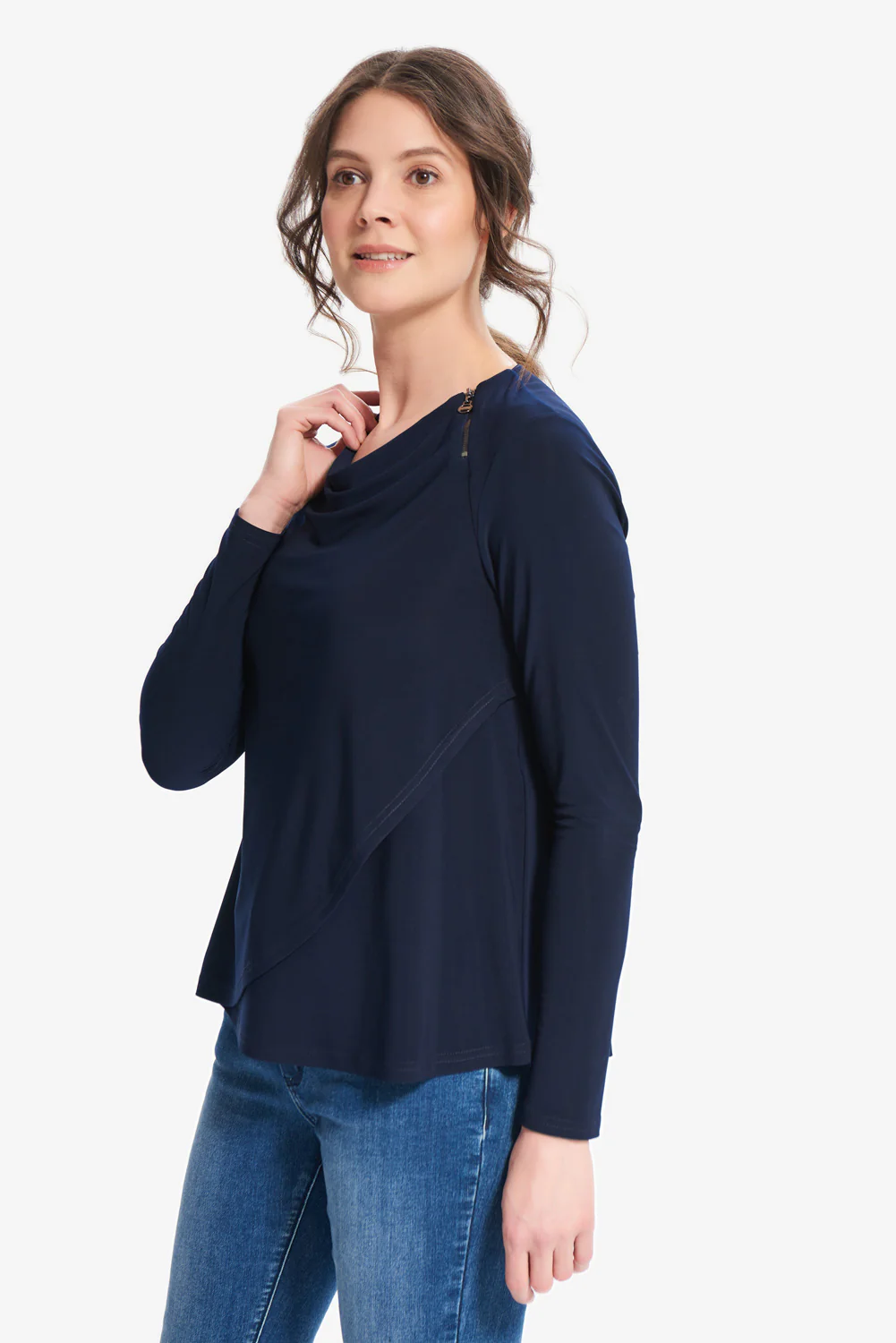 Joseph Ribkoff Midnight Blue Zipper Detail Jersey Top Style 214286 - Image 4