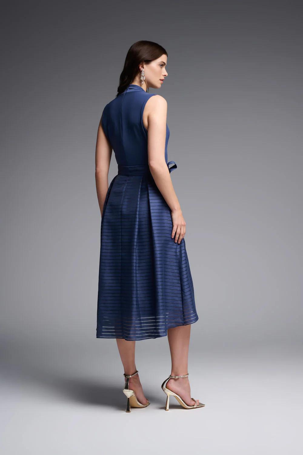 Joseph Ribkoff Mineral Blue Silky Knit Sleeveless Fit And Flare Dress Style 231721 - Image 3