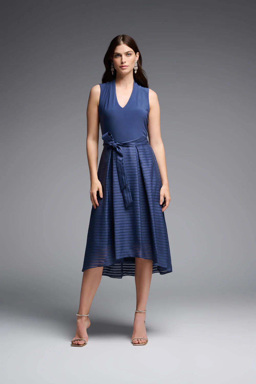 Joseph Ribkoff Mineral Blue Silky Knit Sleeveless Fit And Flare Dress Style 231721 - Image 4