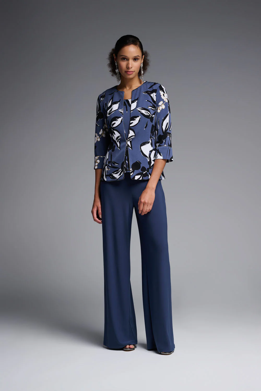 Joseph Ribkoff Mineral Blue Silky Knit Wide-Leg Pull-On Pants Style 221340 - Image 3