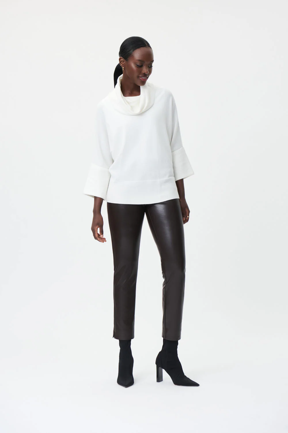 Joseph Ribkoff Mocha Faux Leather Pant Style 223196 - Image 4