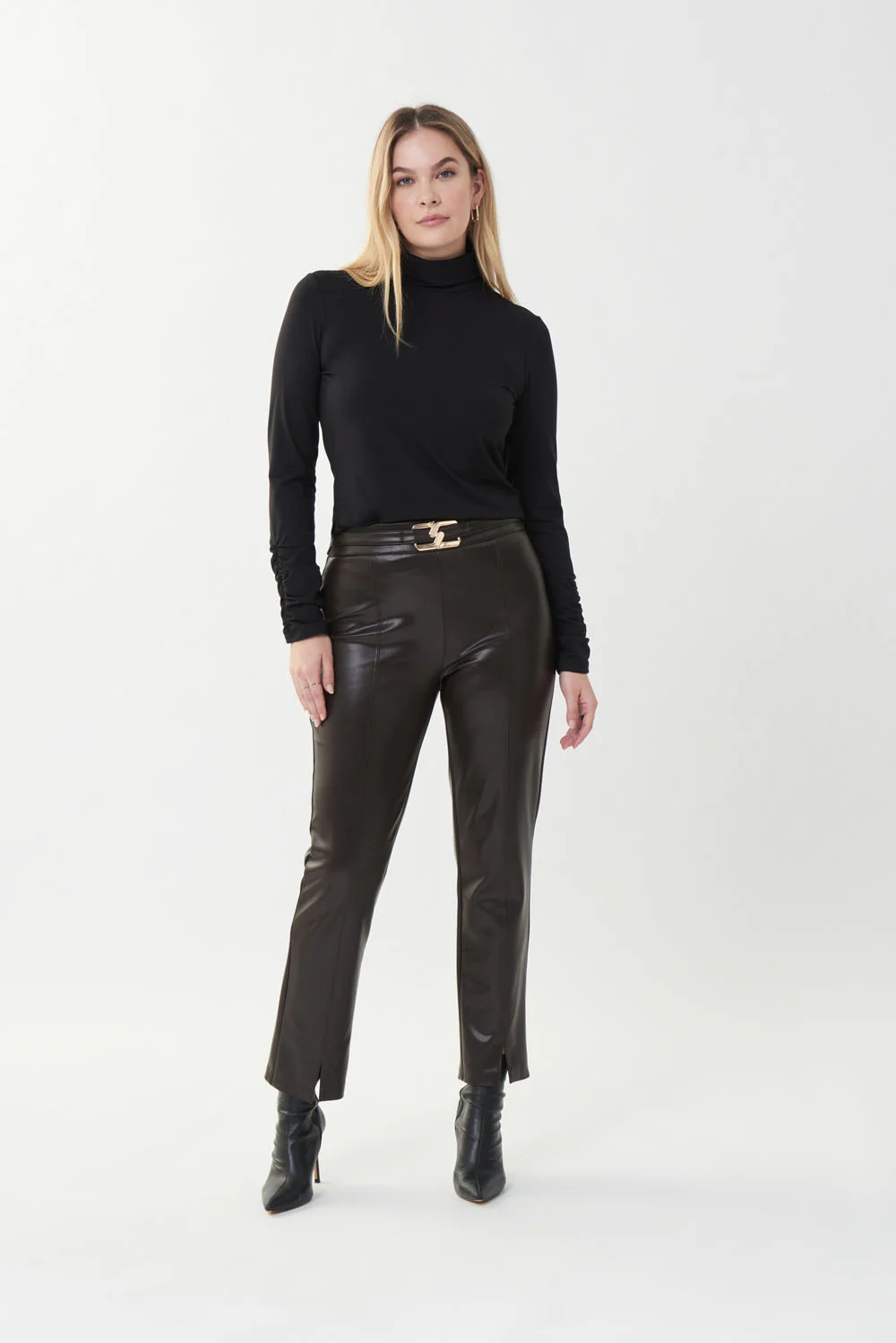 Joseph Ribkoff Mocha Leatherette Pants Style 223131 - Image 5