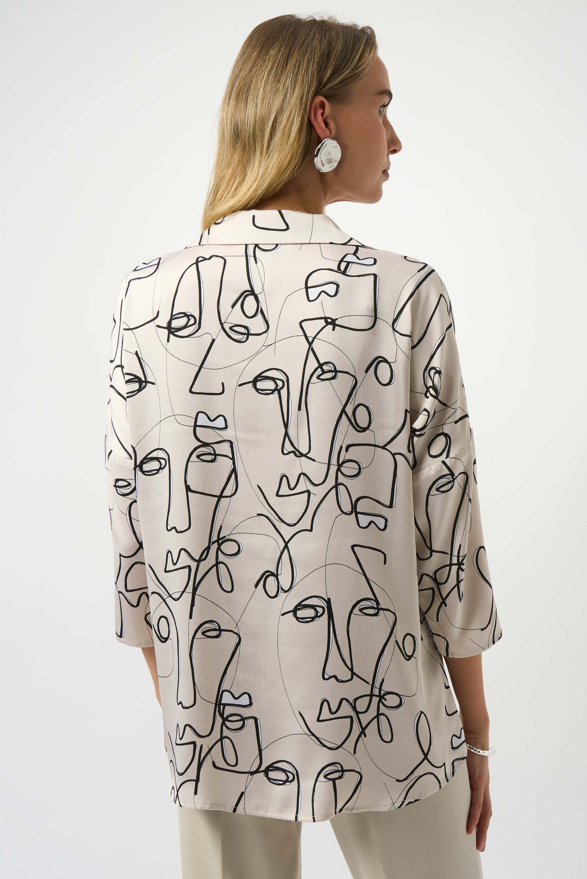 Joseph Ribkoff Moonstone/Black Abstract Face Print Boxy Top Style 253230 - Image 2