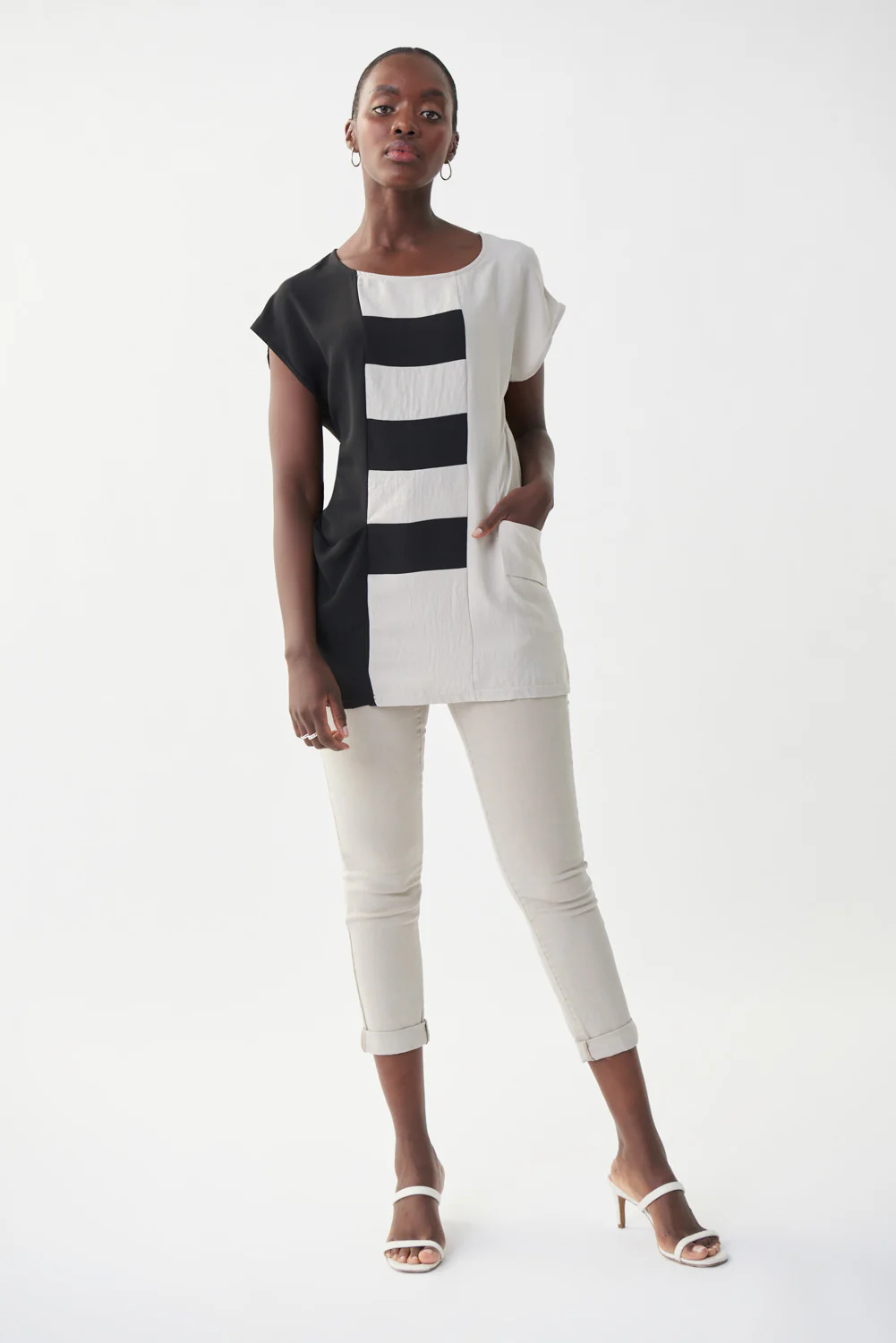 Joseph Ribkoff Moonstone/Black Contrast Detail Top Style 222129