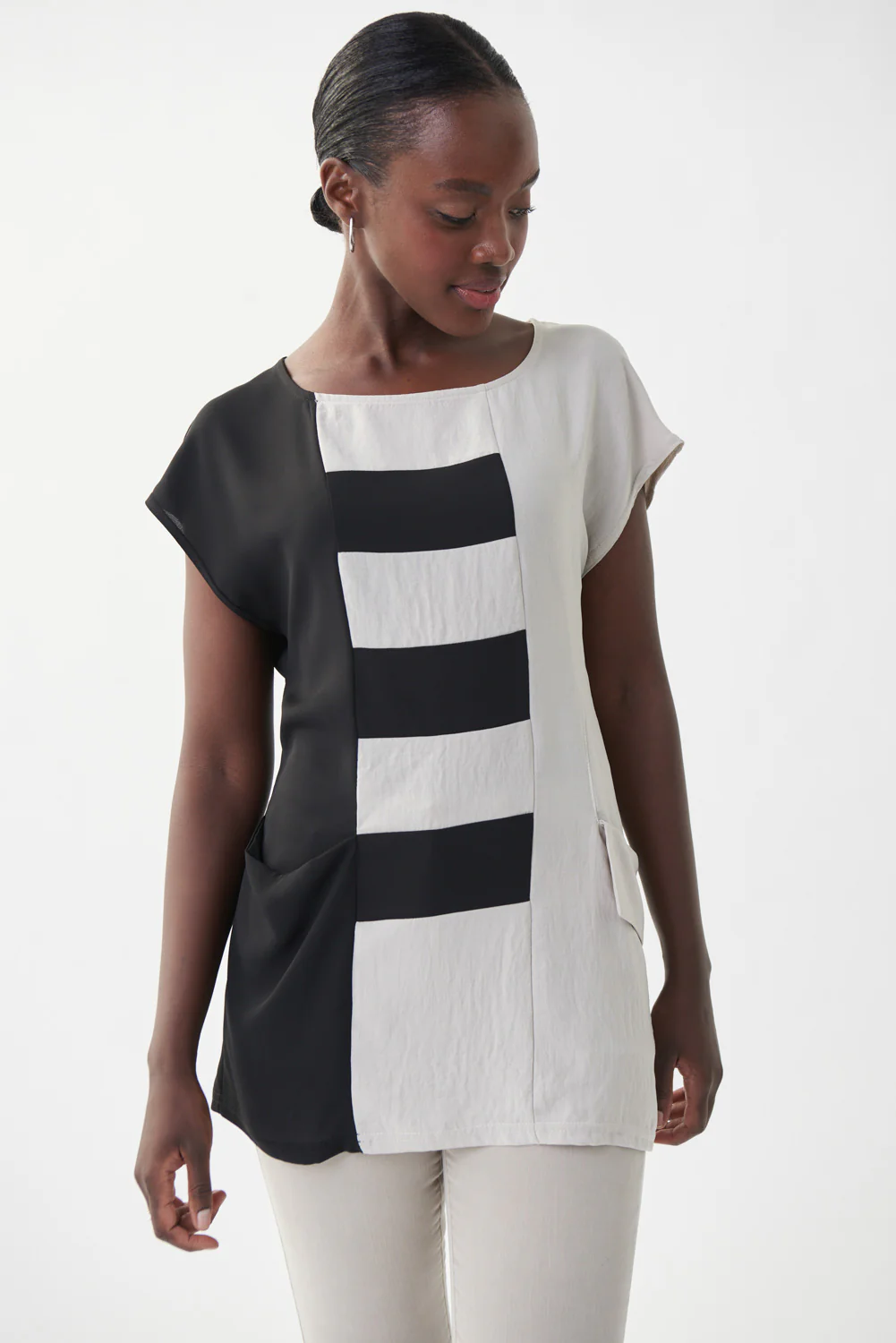 Joseph Ribkoff Moonstone/Black Contrast Detail Top Style 222129 - Image 2