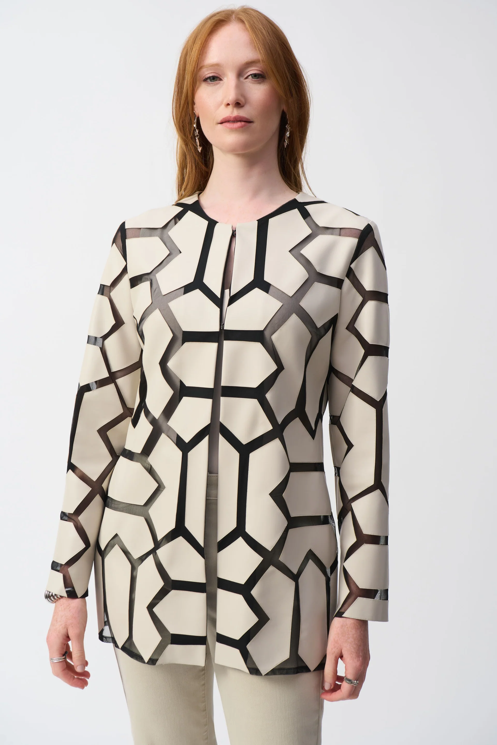 Joseph Ribkoff Laser-Cut Leatherette on Mesh Jacket Style 241905