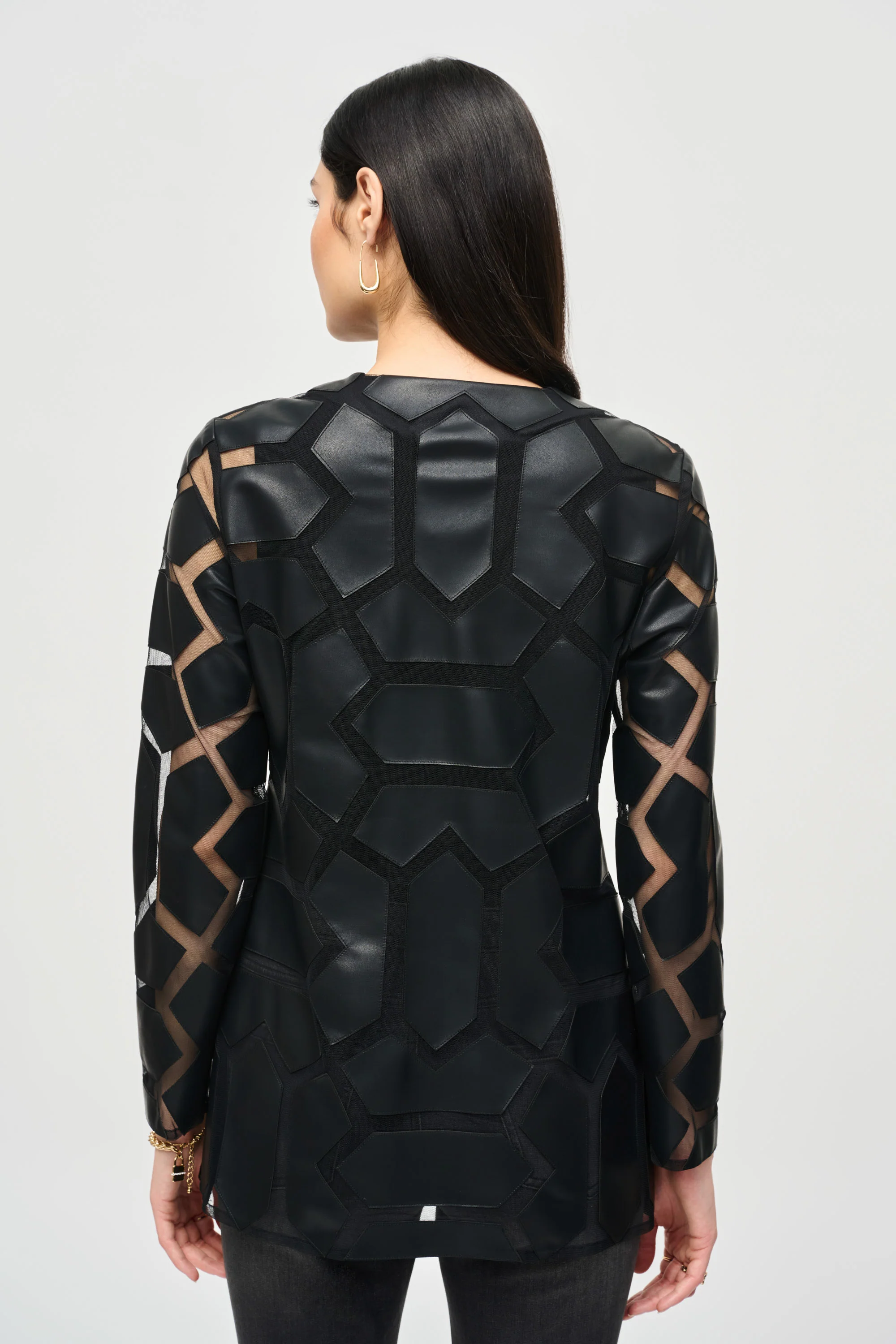 Joseph Ribkoff Laser-Cut Leatherette on Mesh Jacket Style 241905 - Image 10