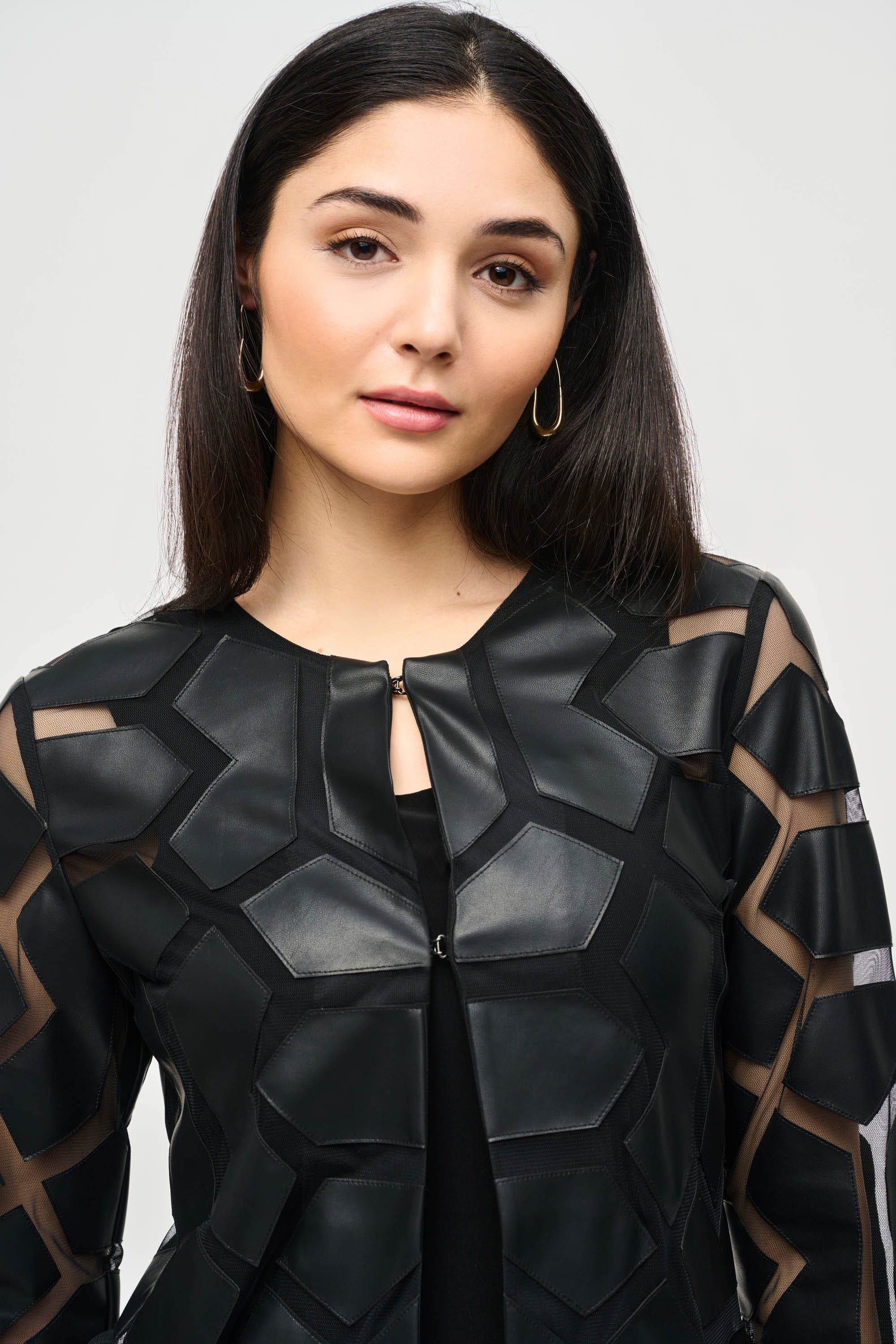 Joseph Ribkoff Laser-Cut Leatherette on Mesh Jacket Style 241905 - Image 11