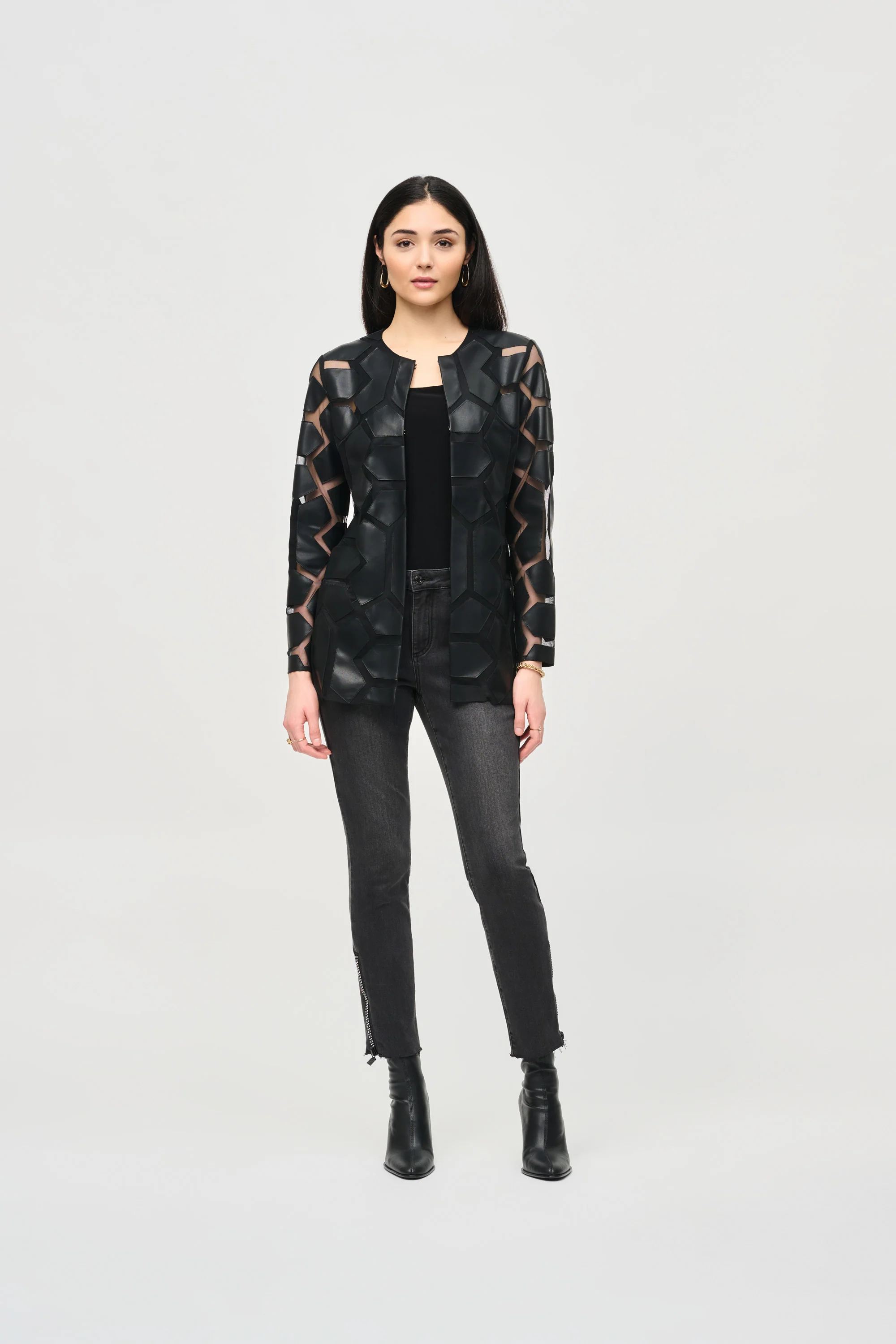 Joseph Ribkoff Laser-Cut Leatherette on Mesh Jacket Style 241905 - Image 12