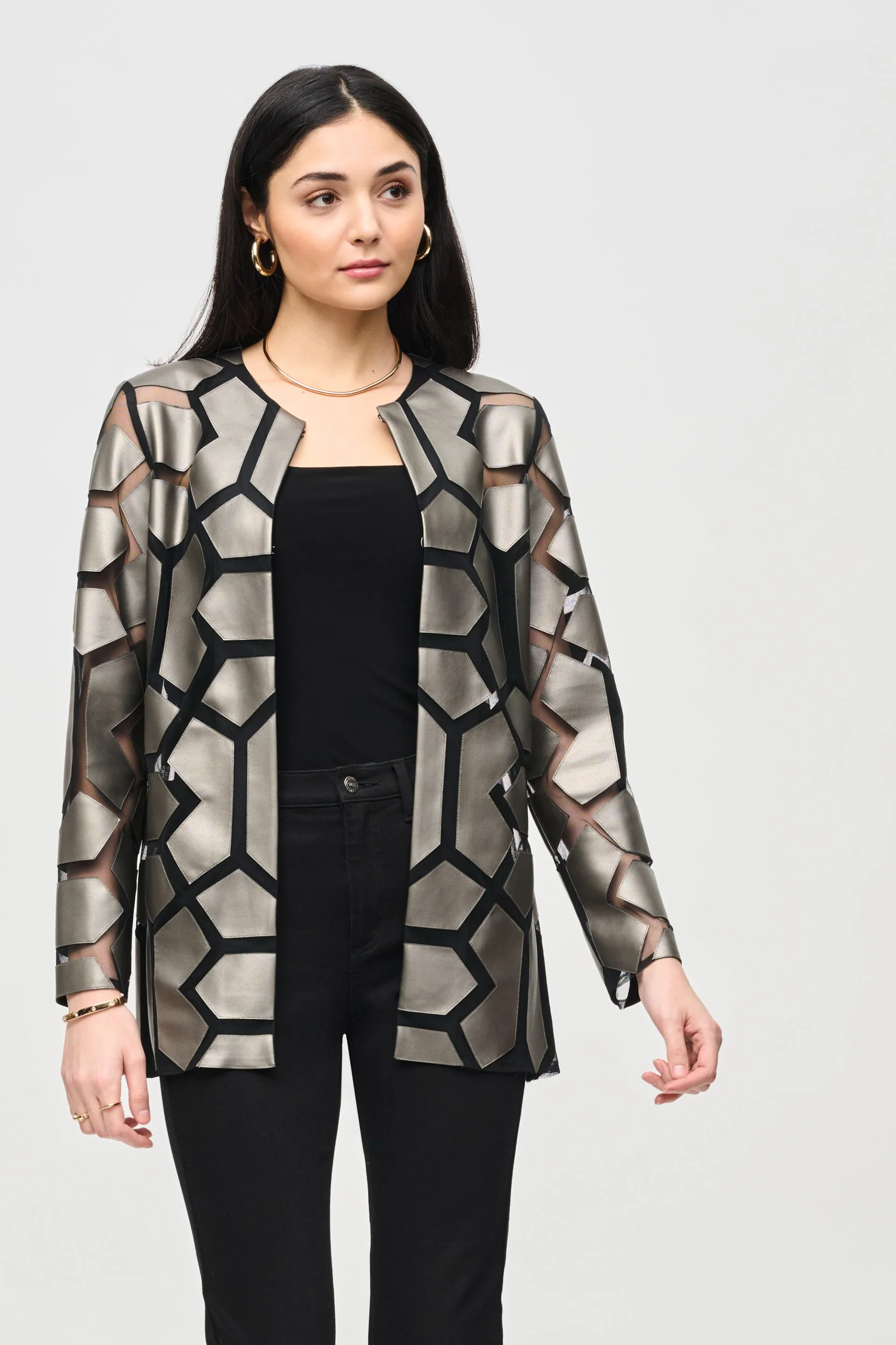 Joseph Ribkoff Laser-Cut Leatherette on Mesh Jacket Style 241905 - Image 14