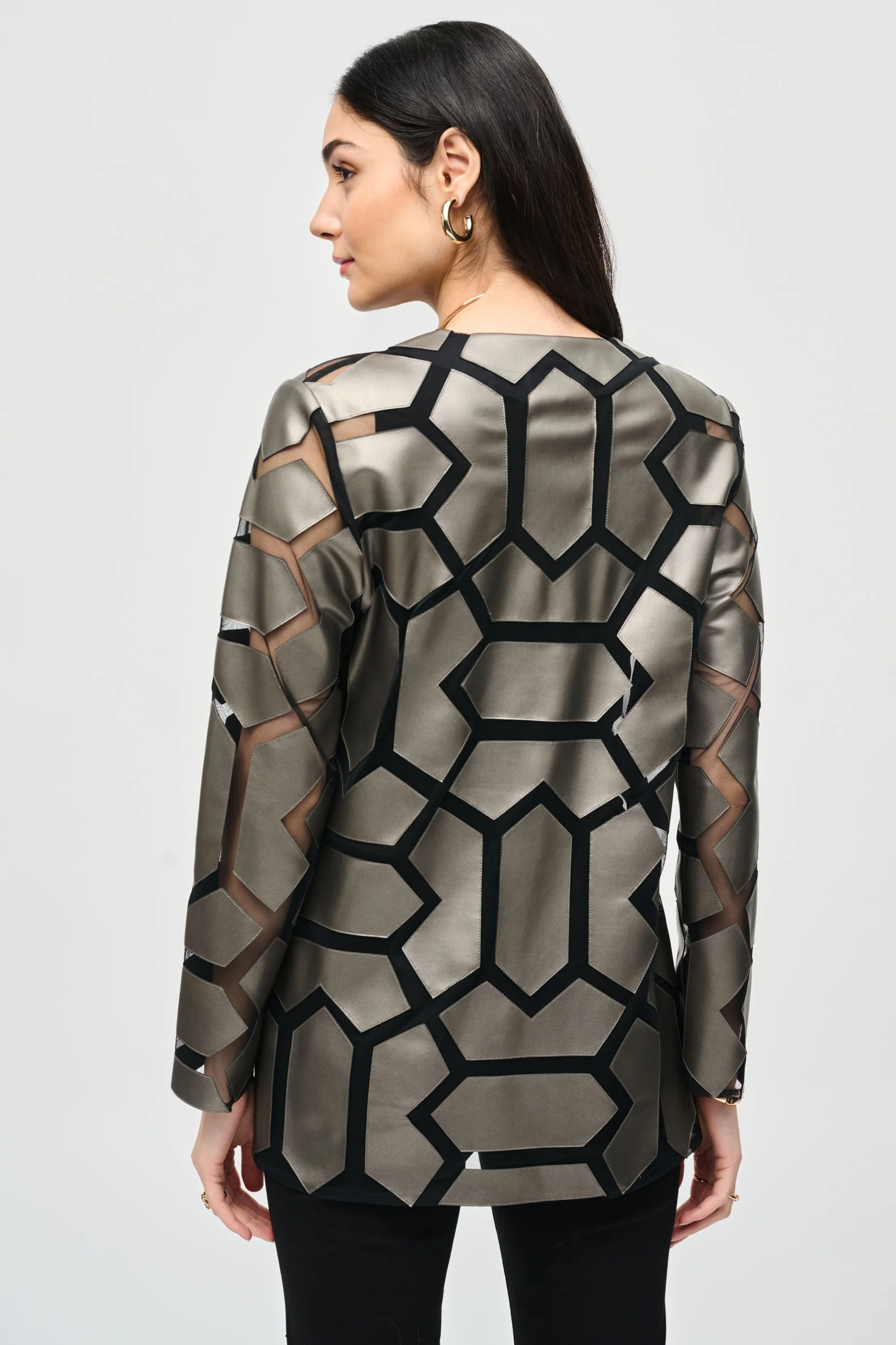 Joseph Ribkoff Laser-Cut Leatherette on Mesh Jacket Style 241905 - Image 15