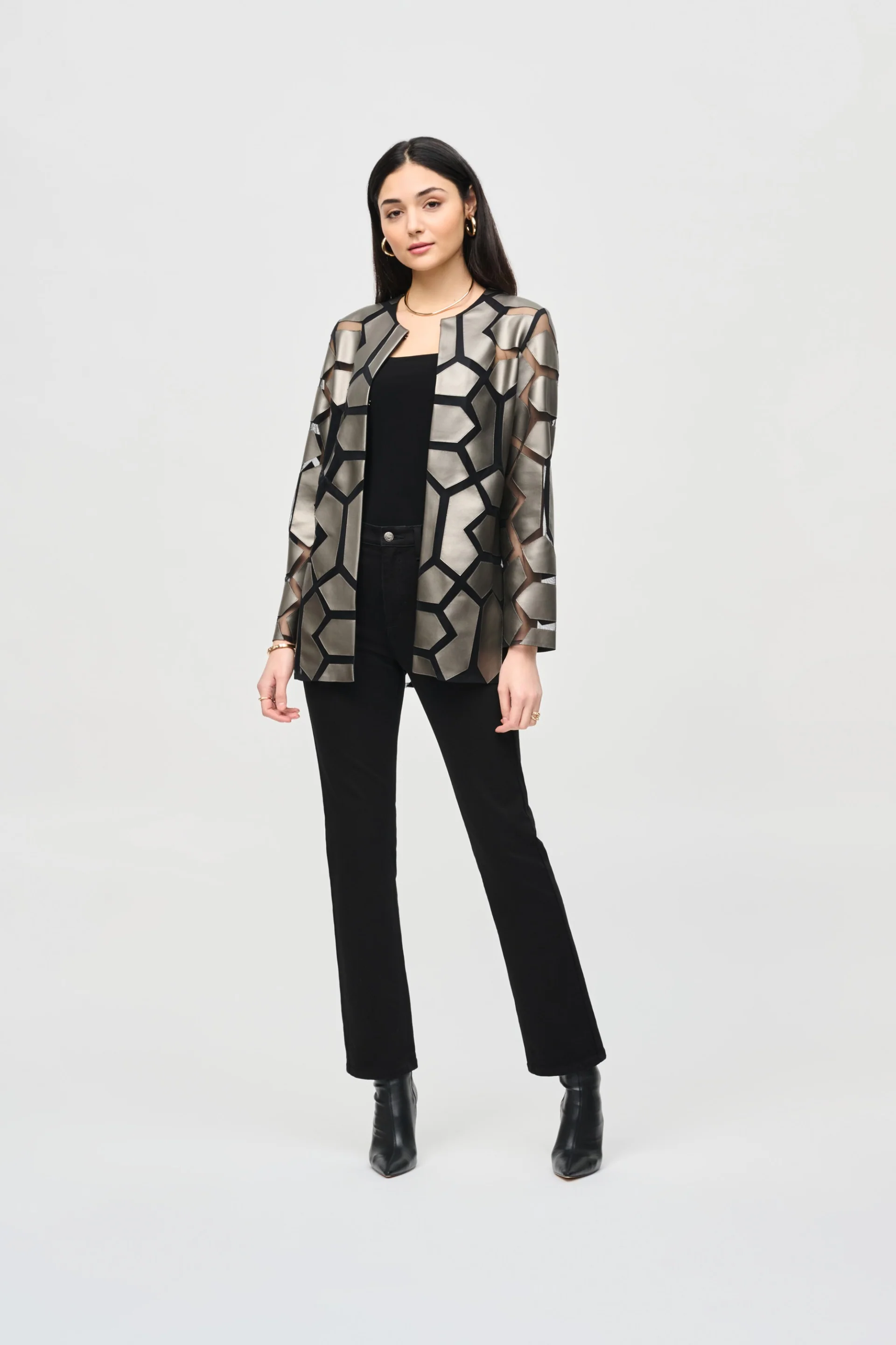 Joseph Ribkoff Laser-Cut Leatherette on Mesh Jacket Style 241905 - Image 16