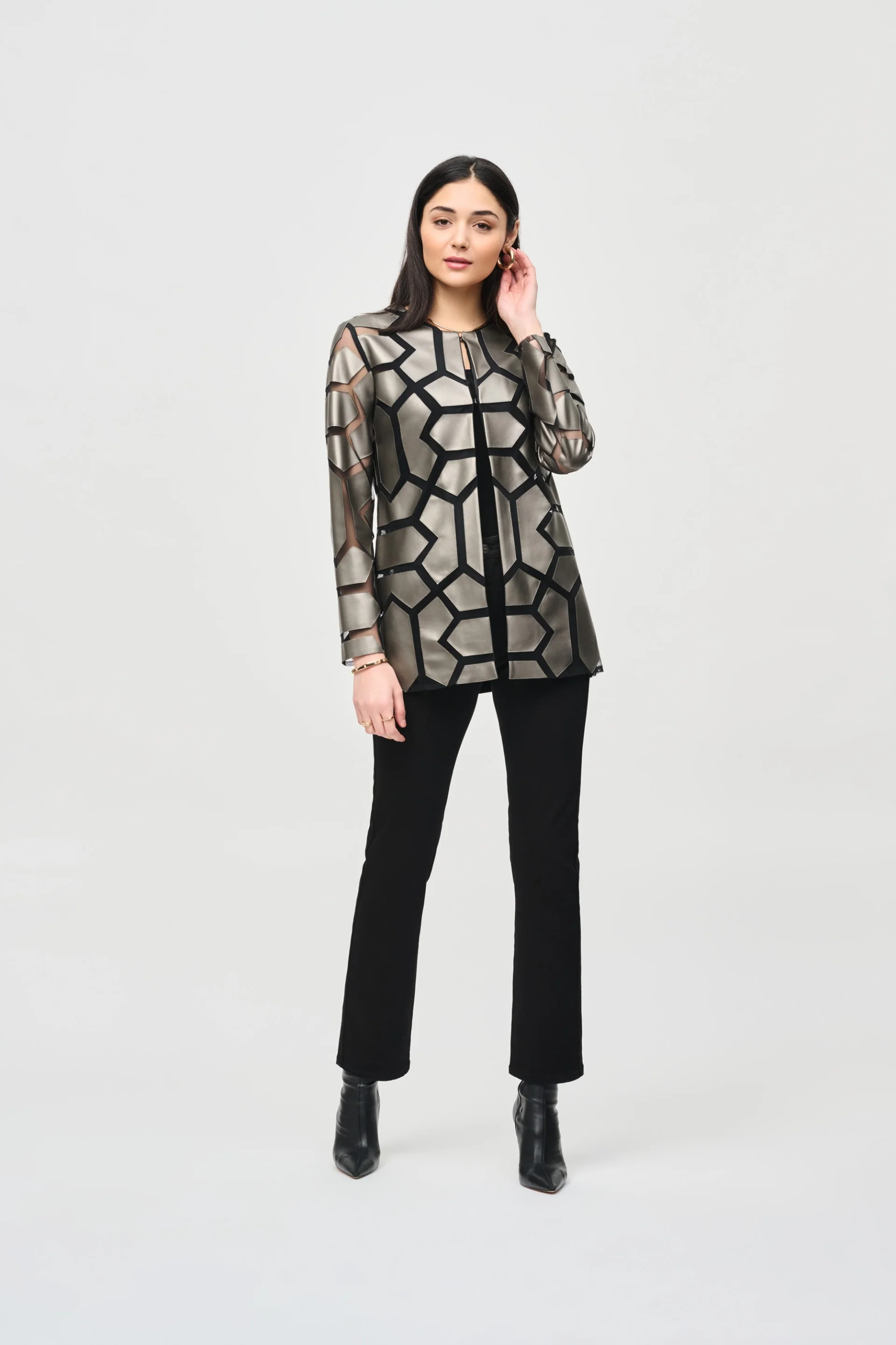 Joseph Ribkoff Laser-Cut Leatherette on Mesh Jacket Style 241905 - Image 17