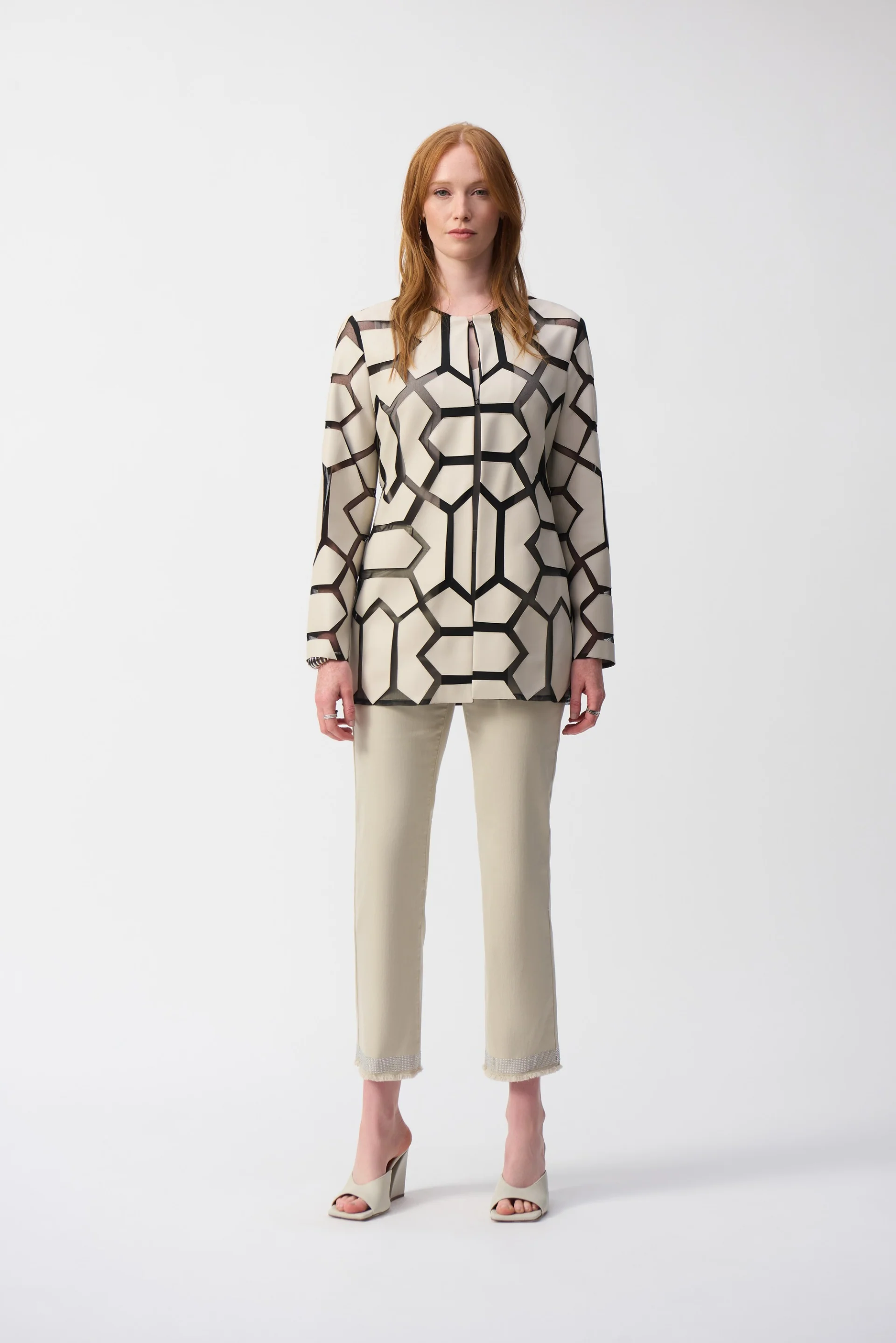 Joseph Ribkoff Laser-Cut Leatherette on Mesh Jacket Style 241905 - Image 3