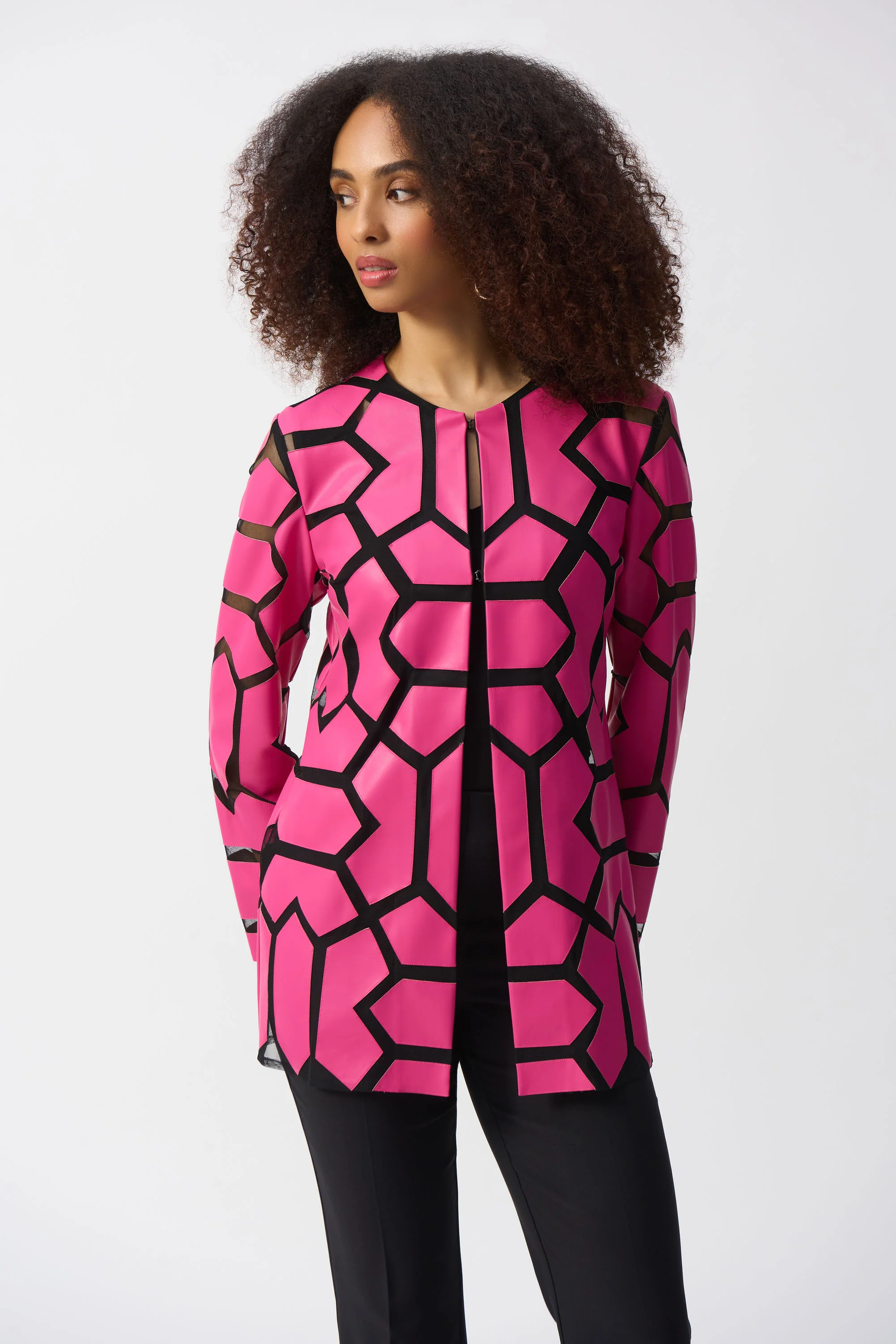 Joseph Ribkoff Laser-Cut Leatherette on Mesh Jacket Style 241905 - Image 5