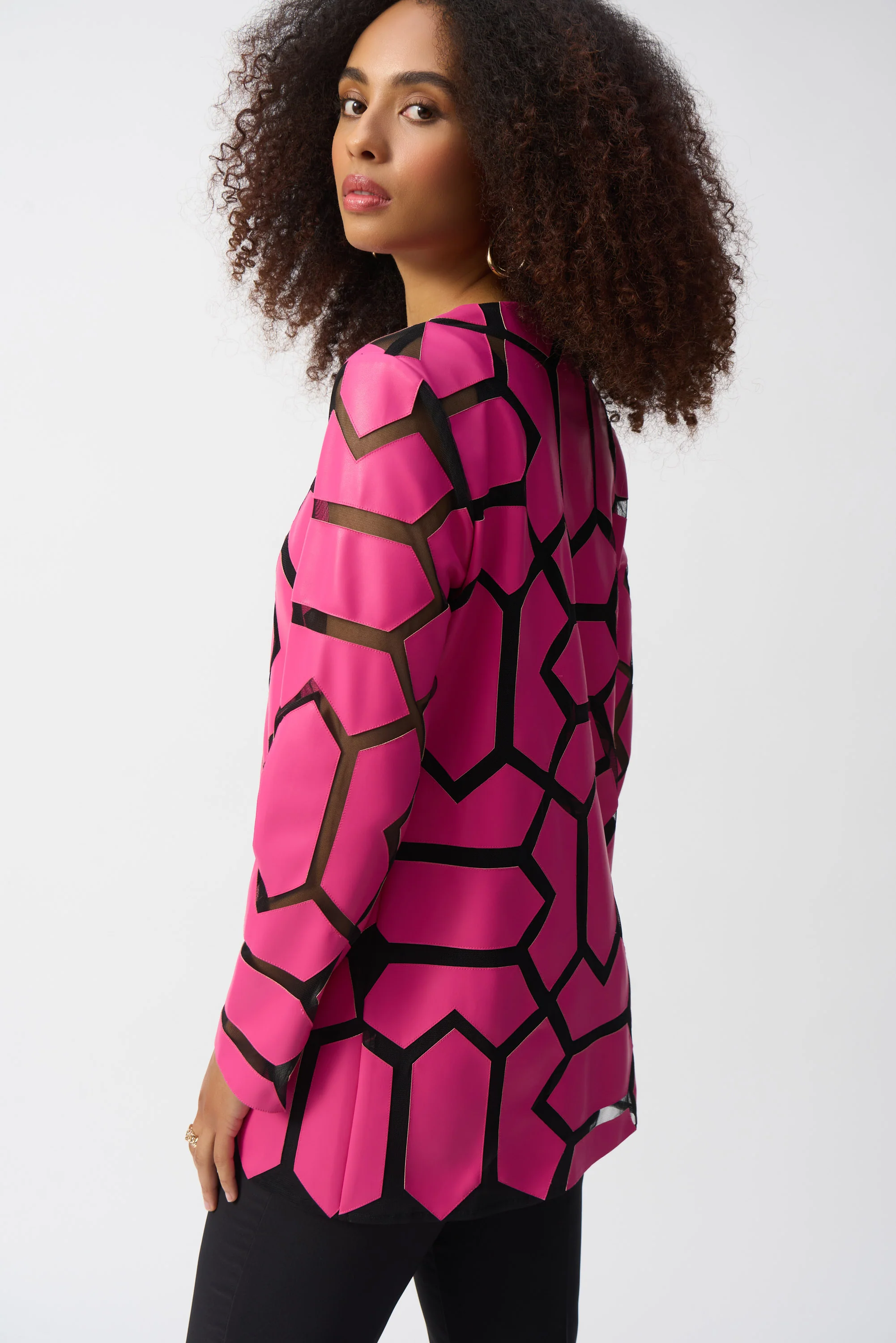 Joseph Ribkoff Laser-Cut Leatherette on Mesh Jacket Style 241905 - Image 6