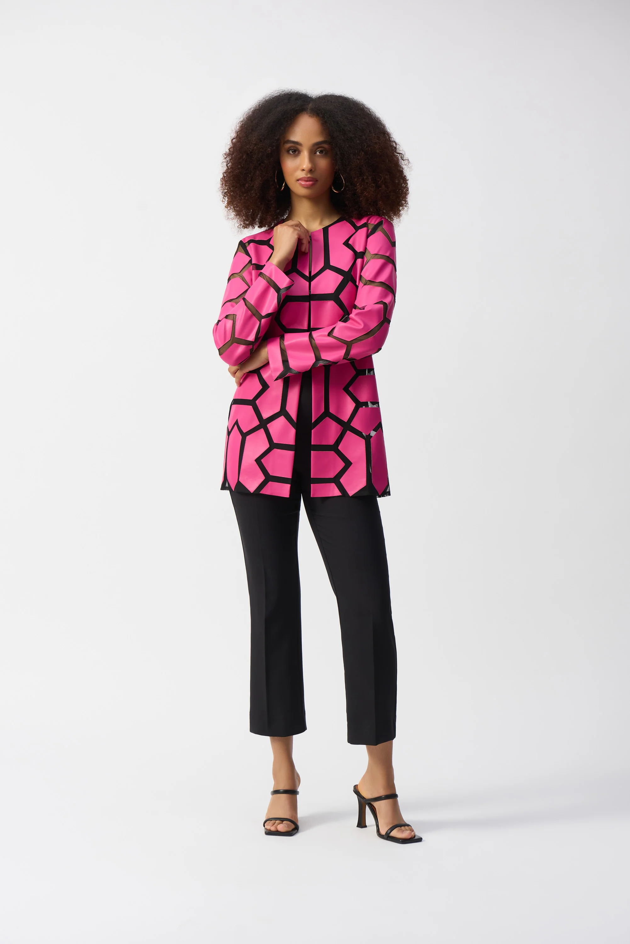 Joseph Ribkoff Laser-Cut Leatherette on Mesh Jacket Style 241905 - Image 8