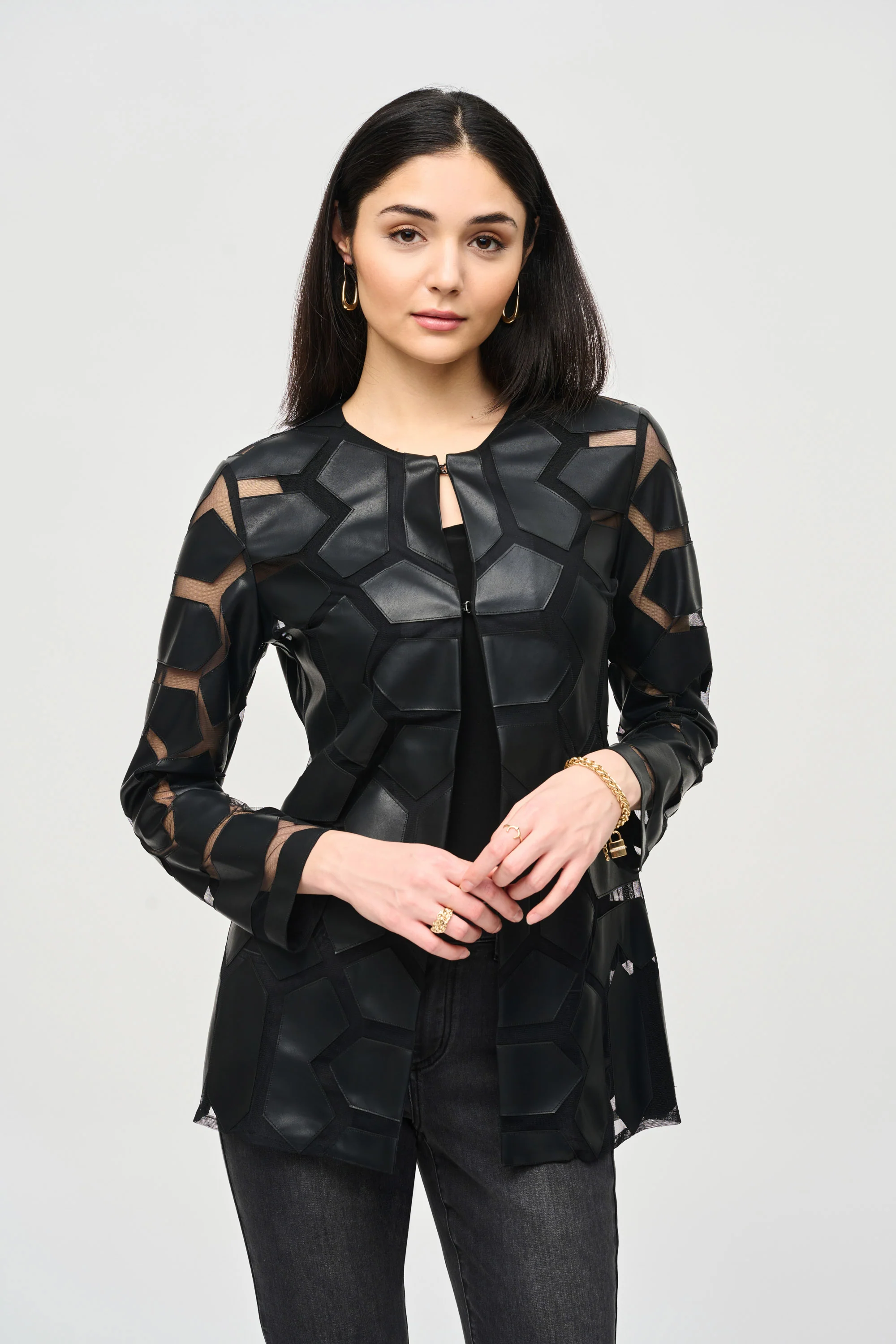 Joseph Ribkoff Laser-Cut Leatherette on Mesh Jacket Style 241905 - Image 9