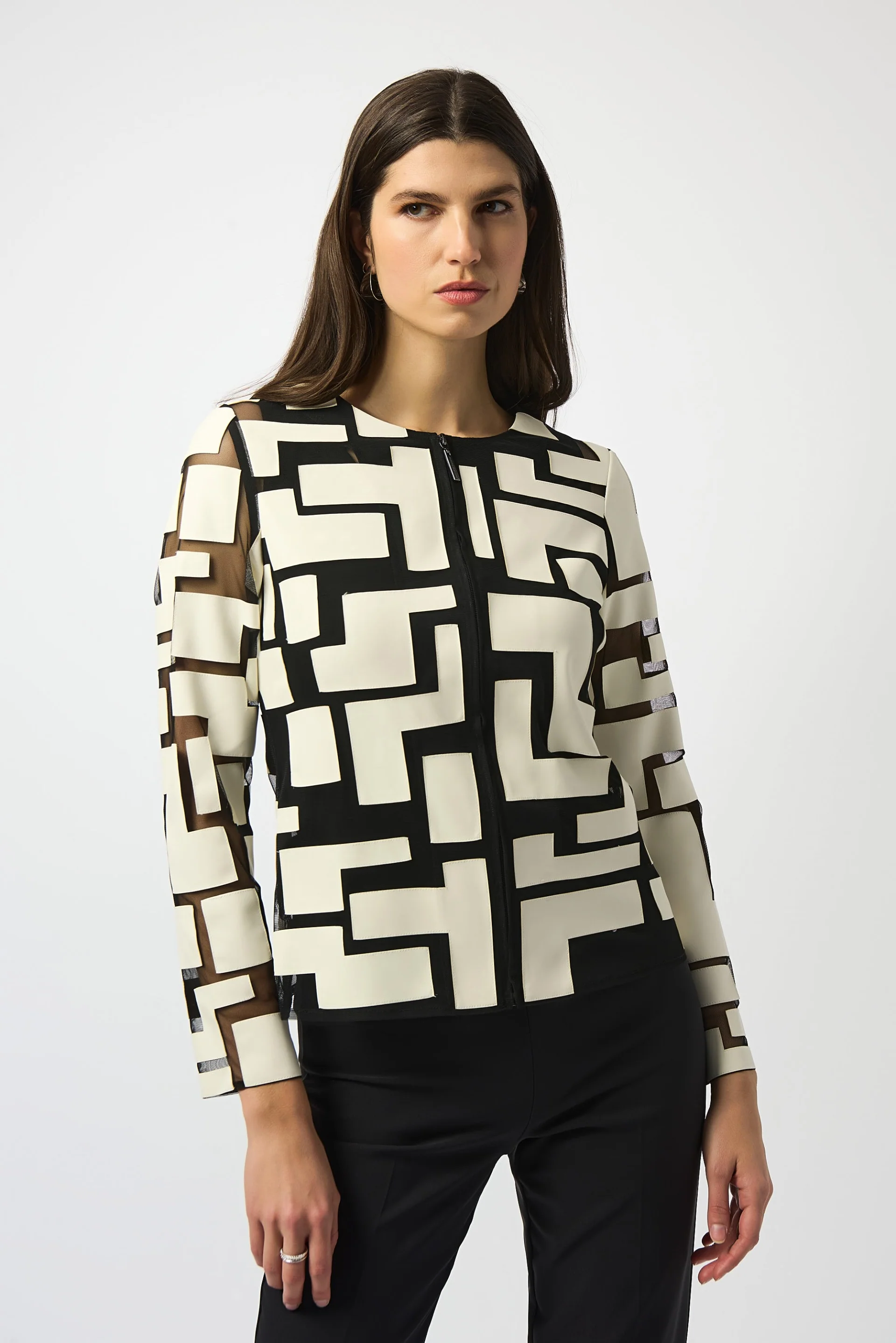 Joseph Ribkoff Mesh & Leatherette Fitted Jacket Style 251932 - Image 10
