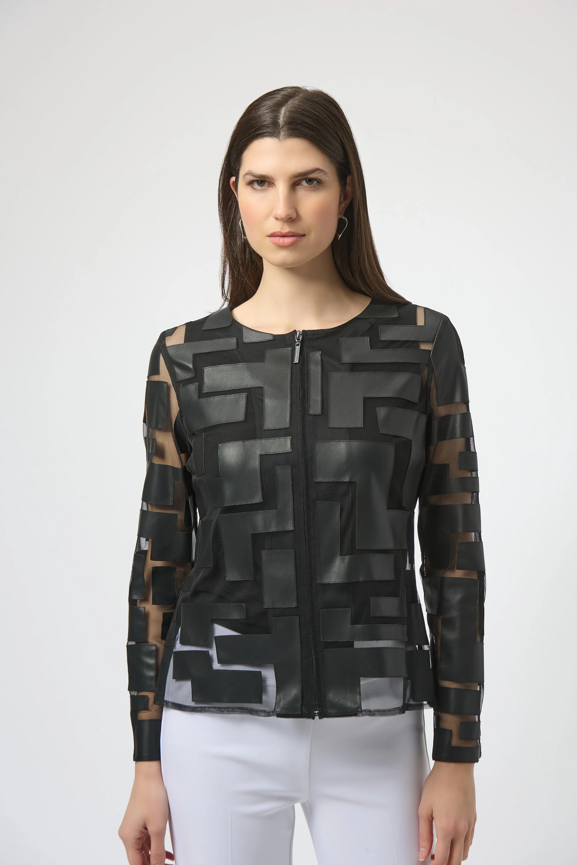 Joseph Ribkoff Mesh & Leatherette Fitted Jacket Style 251932 - Image 13