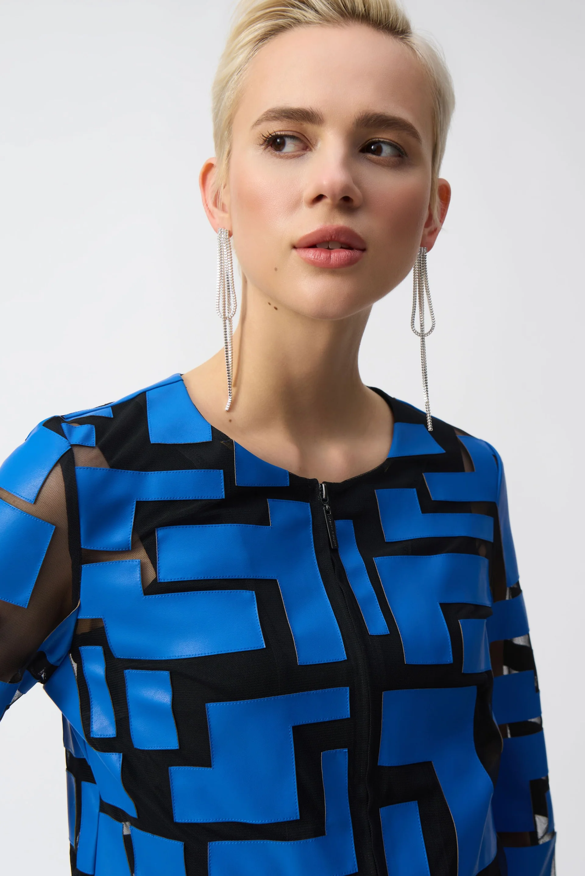 Joseph Ribkoff Mesh & Leatherette Fitted Jacket Style 251932 - Image 3