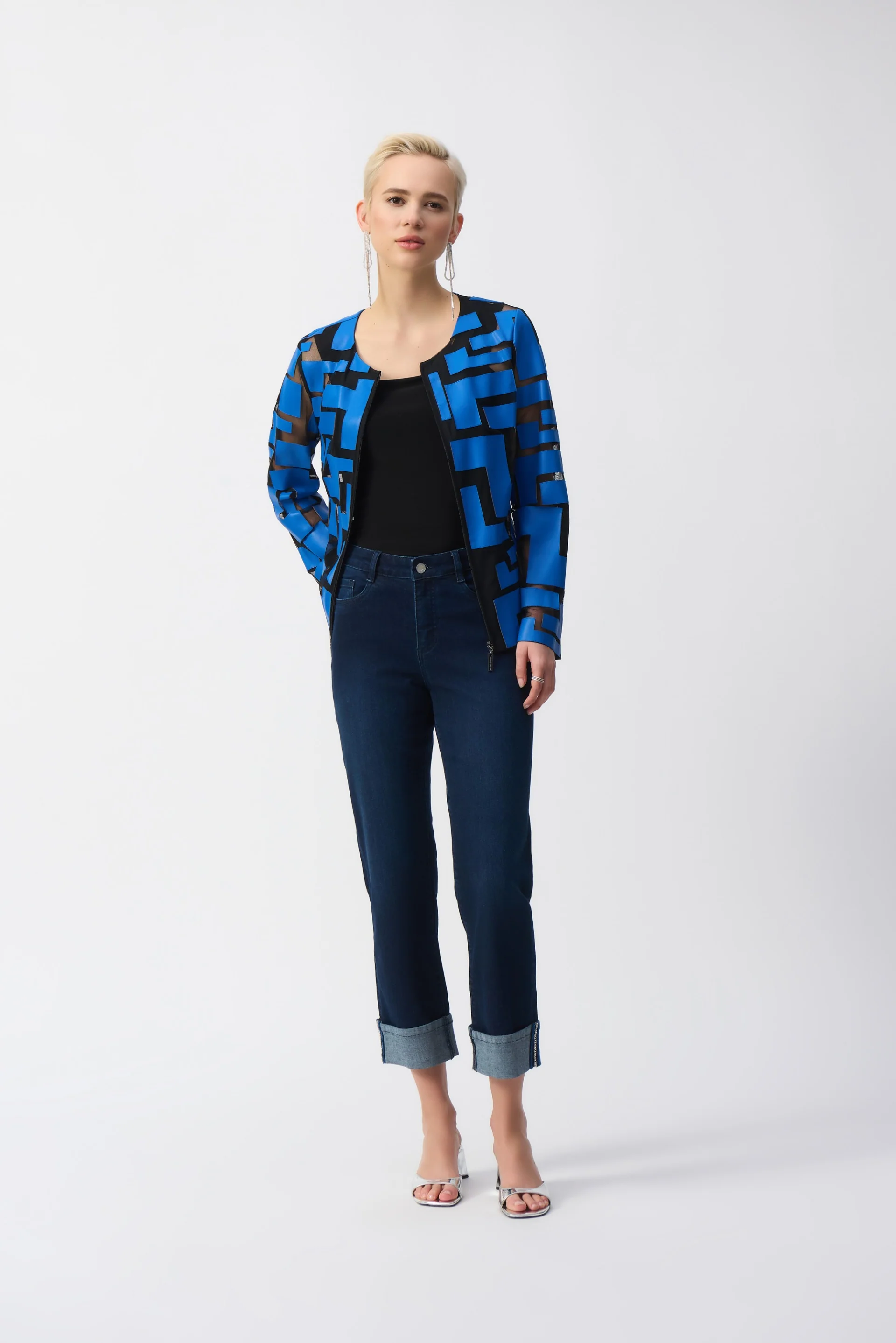 Joseph Ribkoff Mesh & Leatherette Fitted Jacket Style 251932 - Image 4