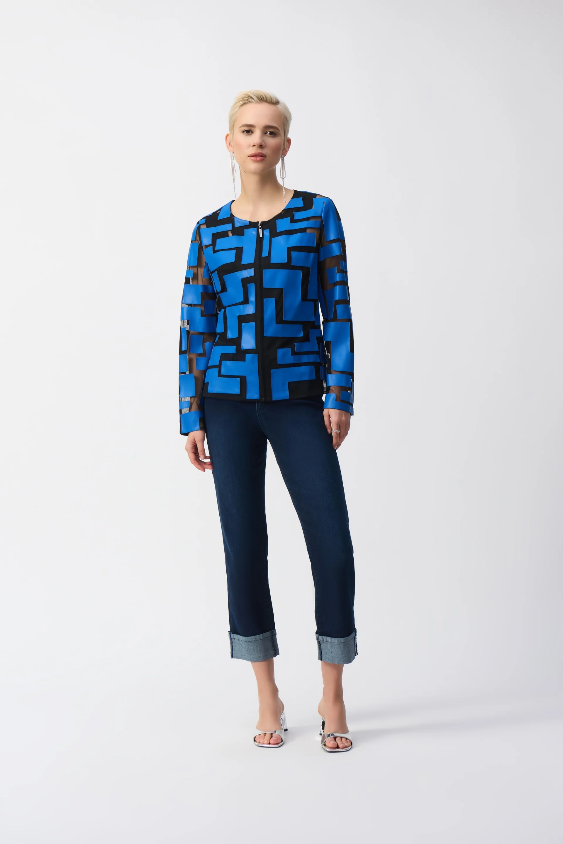 Joseph Ribkoff Mesh & Leatherette Fitted Jacket Style 251932 - Image 5