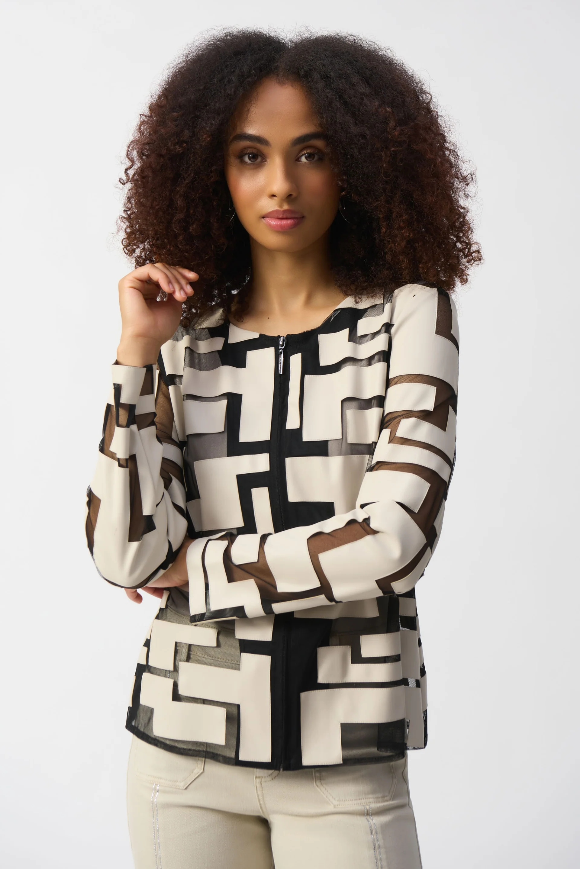 Joseph Ribkoff Mesh & Leatherette Fitted Jacket Style 251932 - Image 6