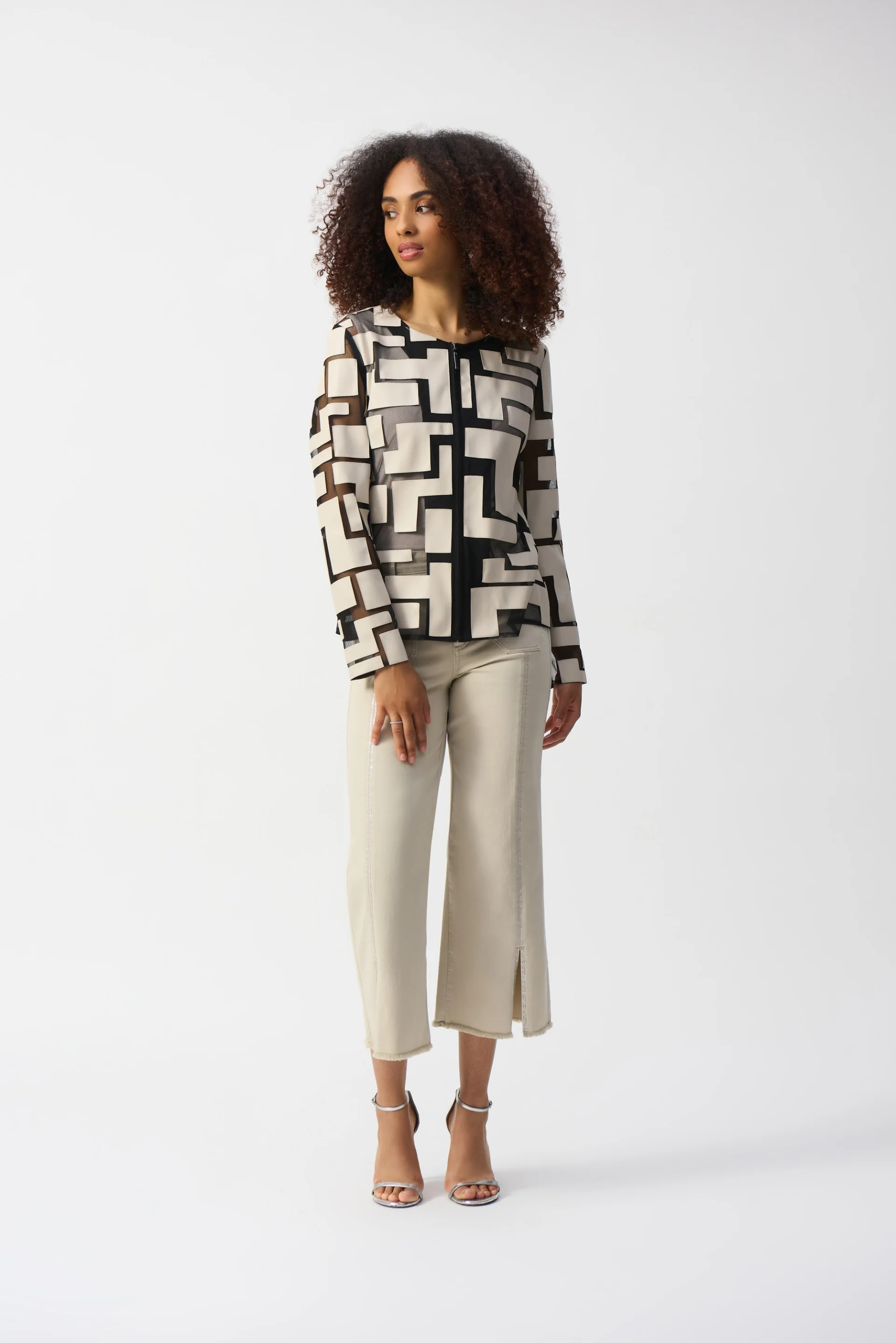 Joseph Ribkoff Mesh & Leatherette Fitted Jacket Style 251932 - Image 7