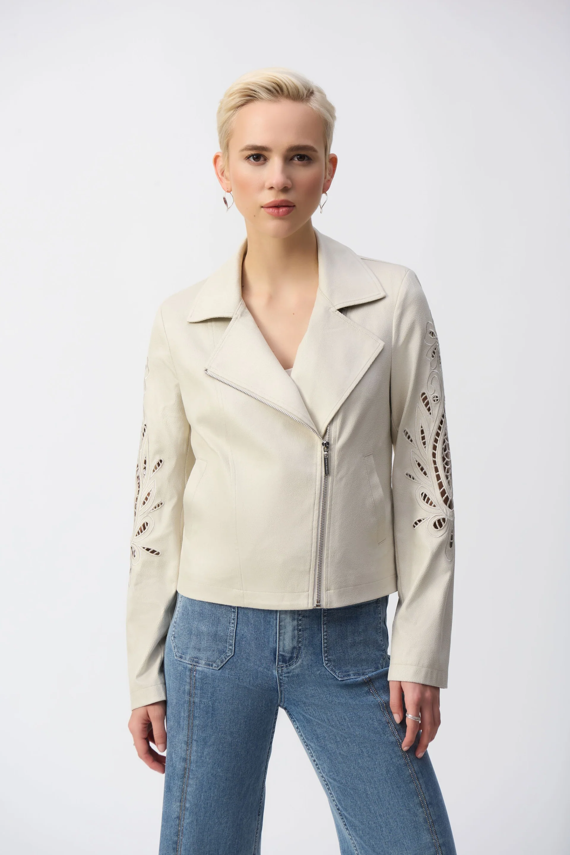 Joseph Ribkoff Foiled Faux-Suede Moto Jacket Style 251936