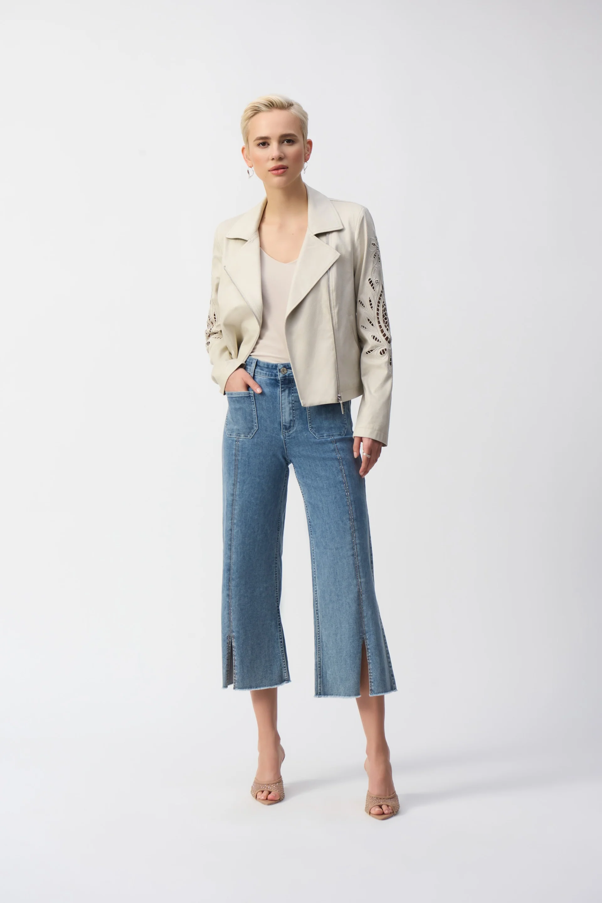 Joseph Ribkoff Foiled Faux-Suede Moto Jacket Style 251936 - Image 2